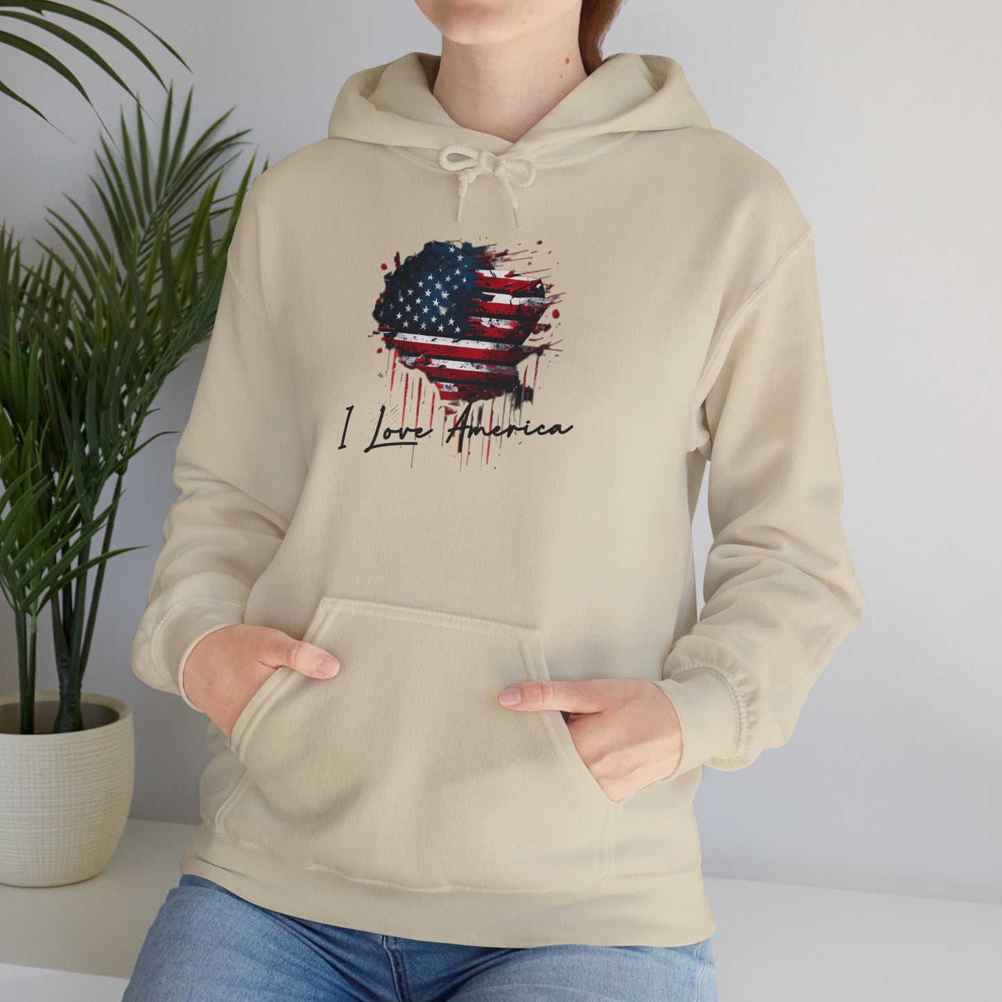 I Love America Heart Flag Unisex Hoodie Sweatshirt