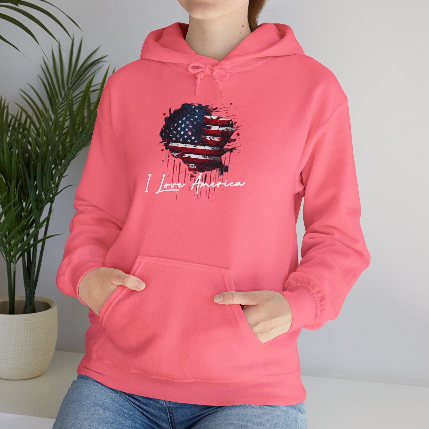 I Love America Heart Flag Unisex Hoodie Sweatshirt