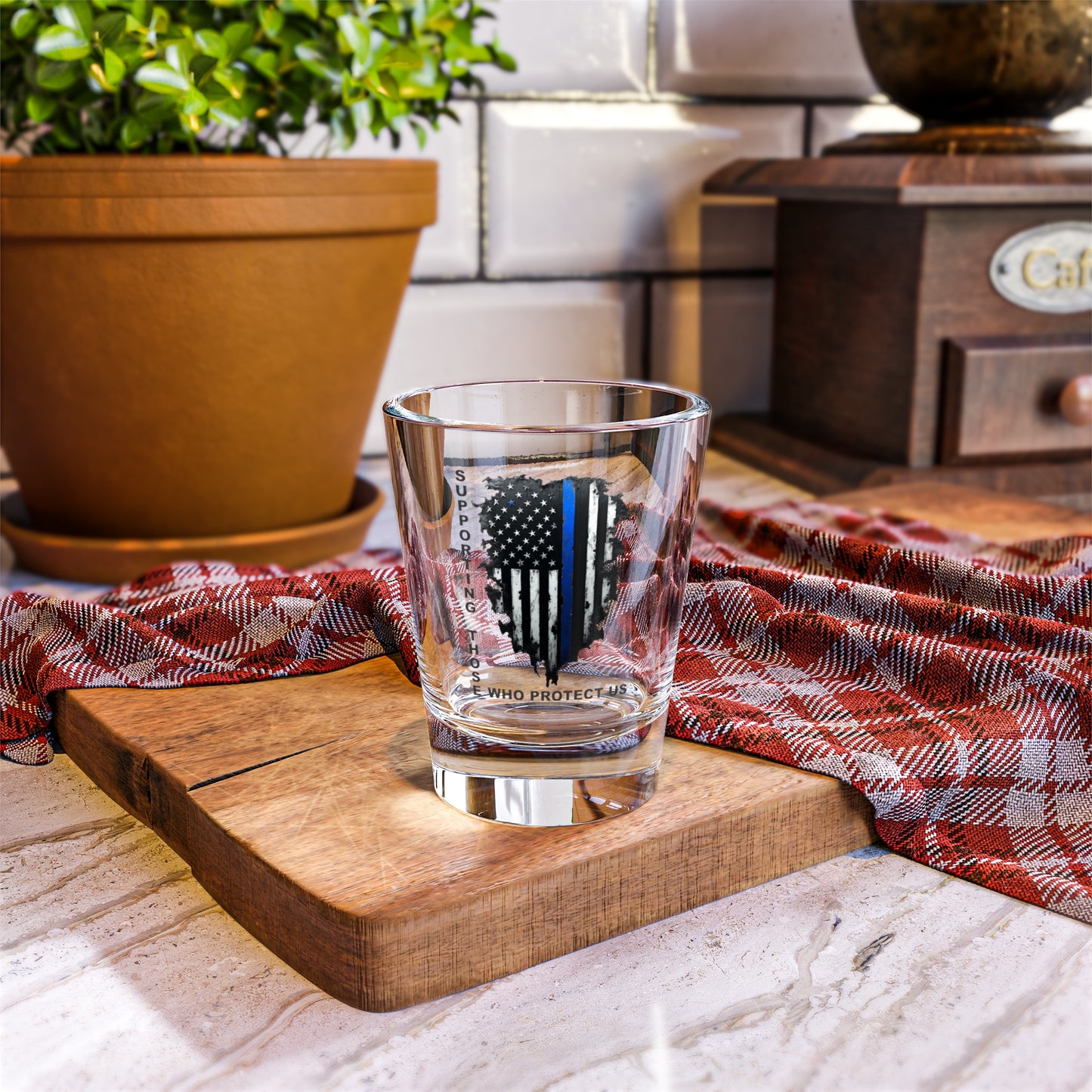 Supporting Those Who Protect Us Patriotic Shot Glass