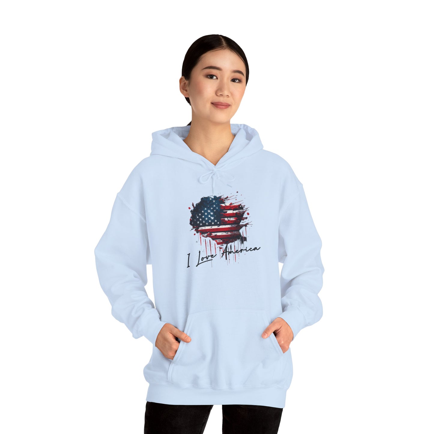 I Love America Heart Flag Unisex Hoodie Sweatshirt