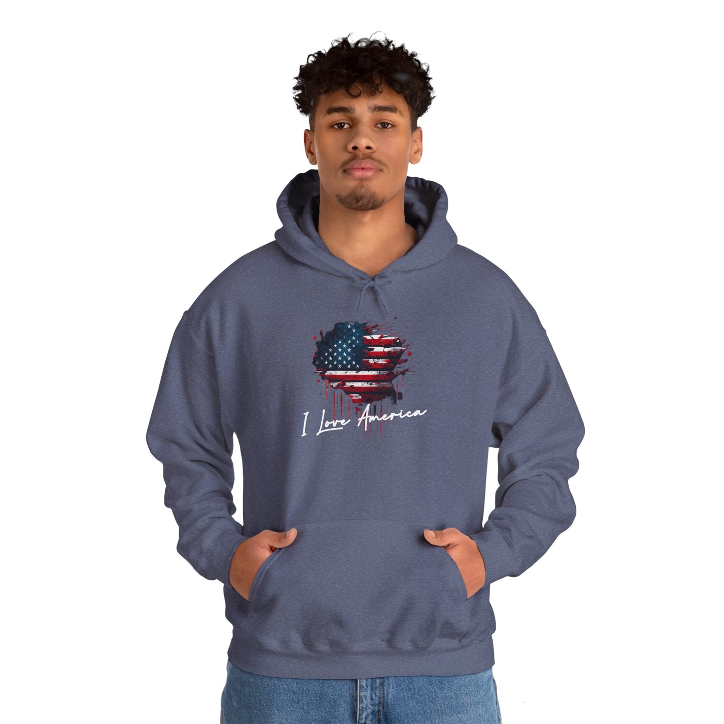I Love America Heart Flag Unisex Hoodie Sweatshirt