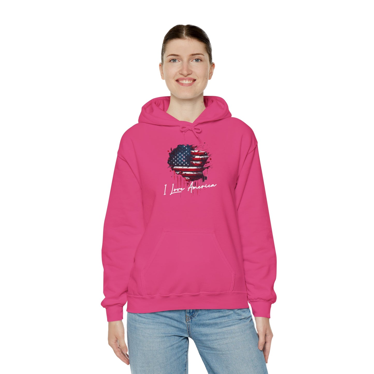 I Love America Heart Flag Unisex Hoodie Sweatshirt