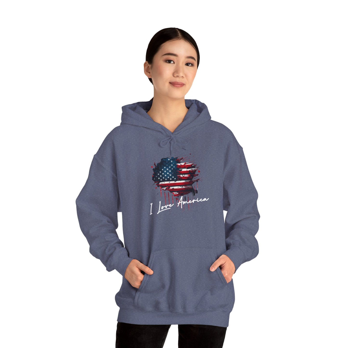 I Love America Heart Flag Unisex Hoodie Sweatshirt
