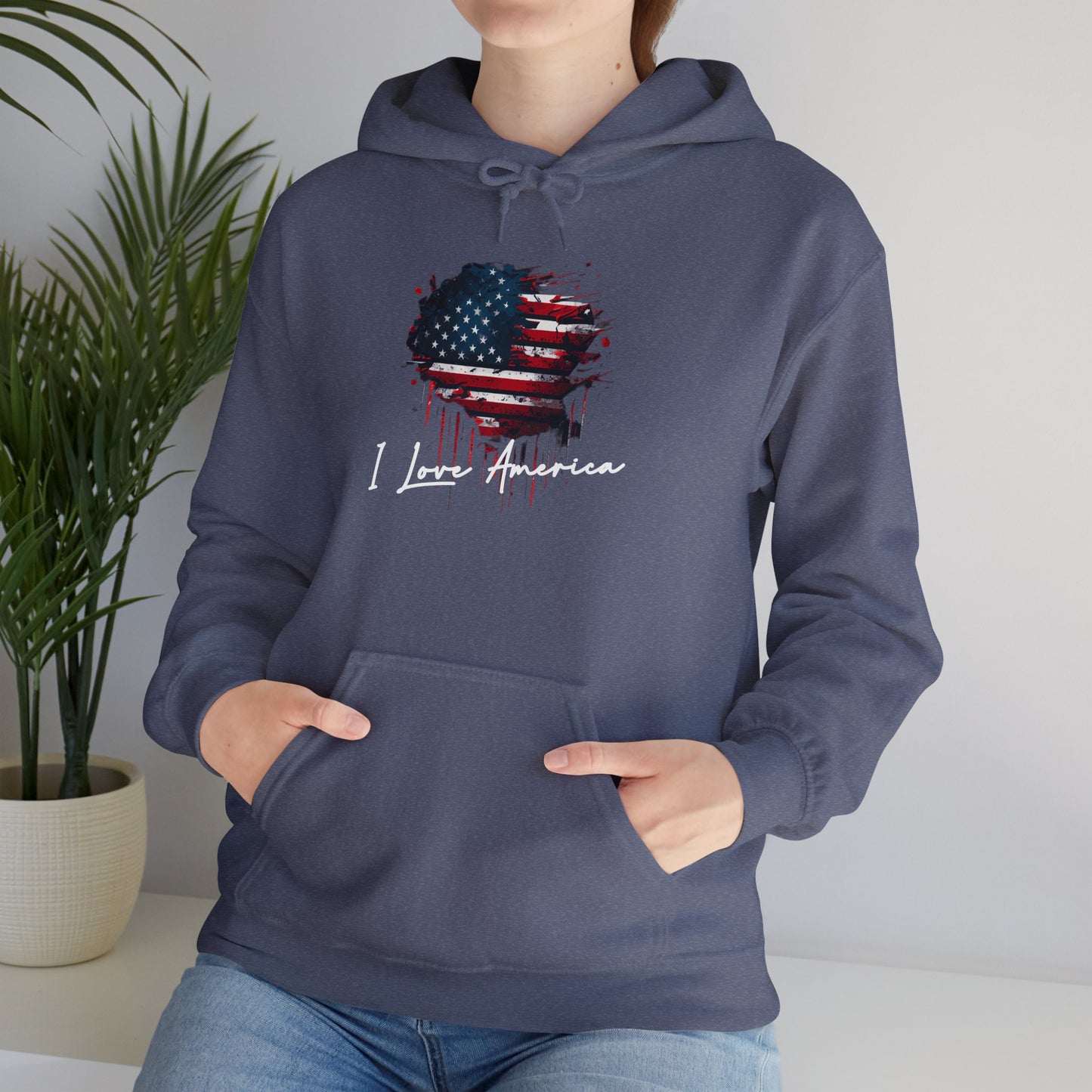 I Love America Heart Flag Unisex Hoodie Sweatshirt