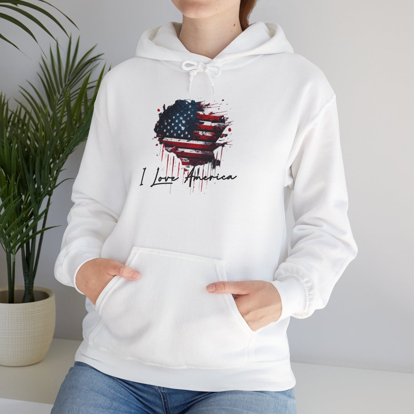 I Love America Heart Flag Unisex Hoodie Sweatshirt