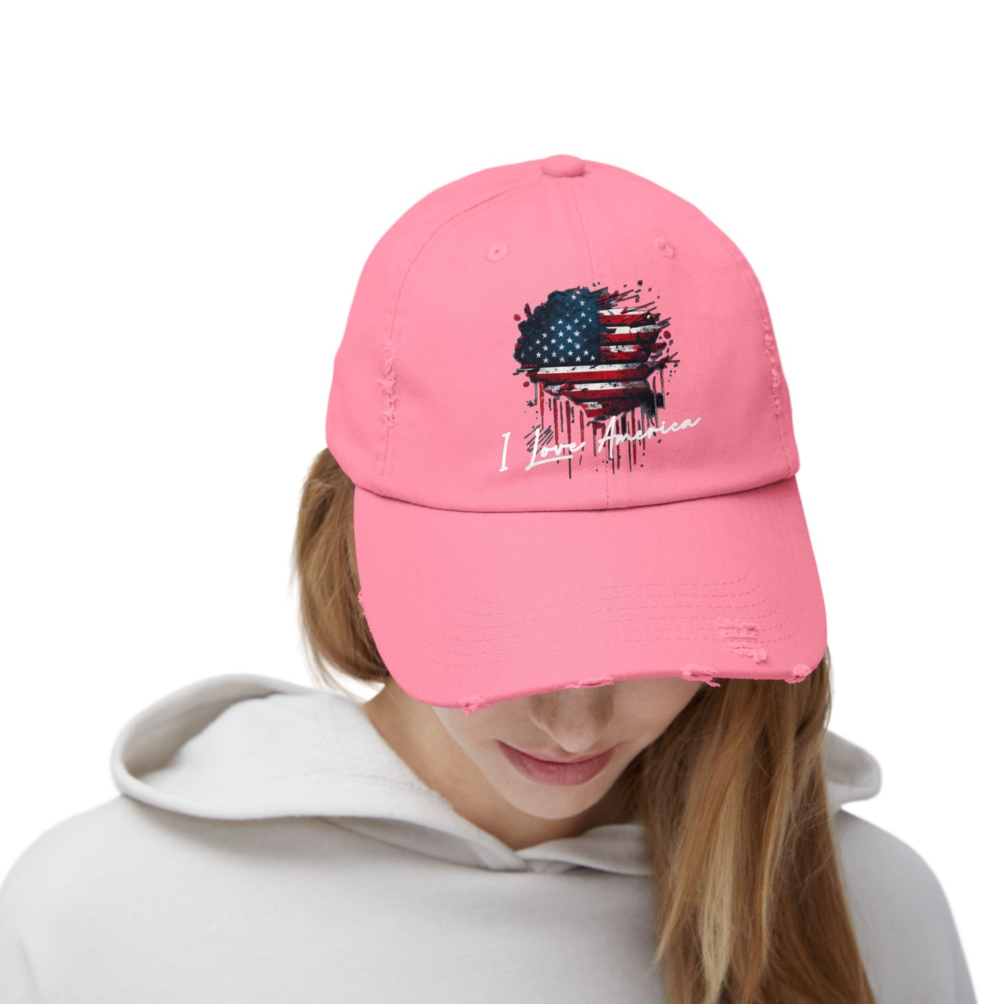 I Love America Heart Flag Unisex Distressed Cap