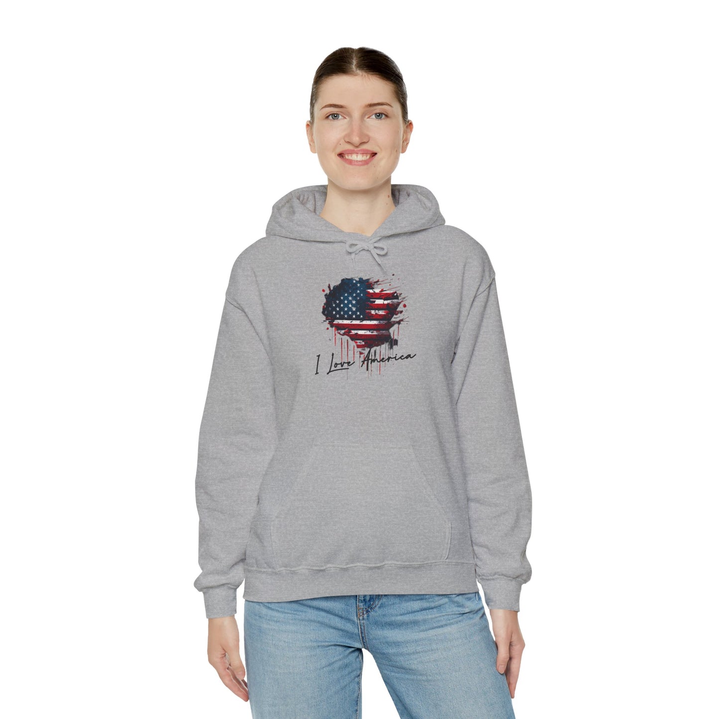 I Love America Heart Flag Unisex Hoodie Sweatshirt