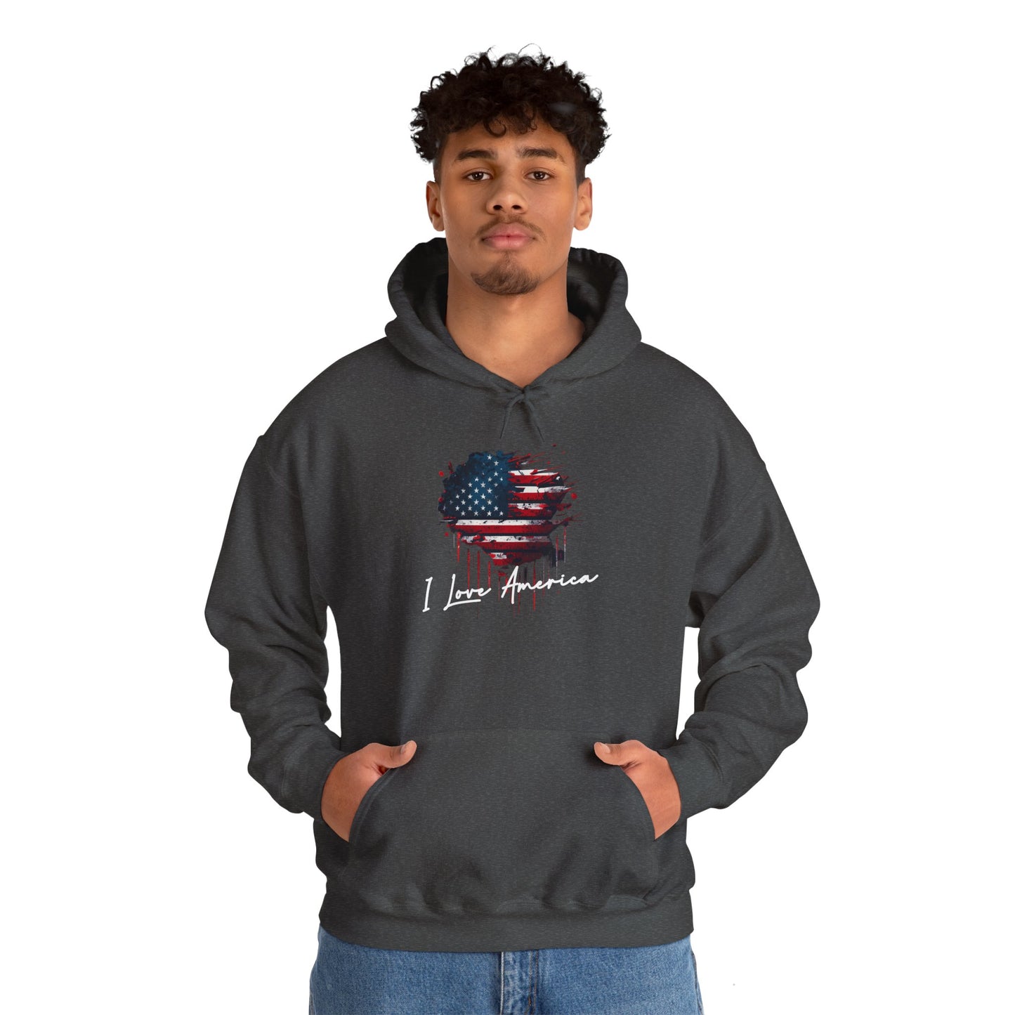 I Love America Heart Flag Unisex Hoodie Sweatshirt