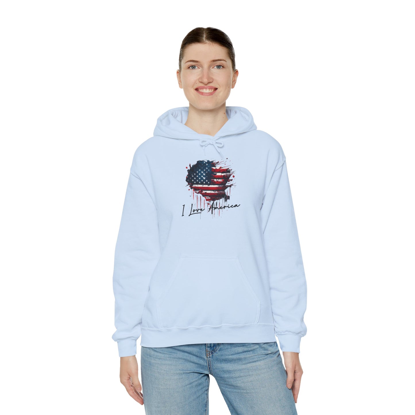 I Love America Heart Flag Unisex Hoodie Sweatshirt