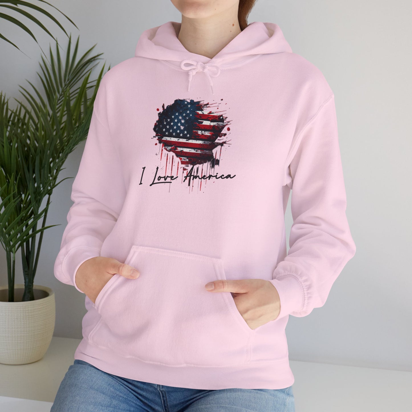 I Love America Heart Flag Unisex Hoodie Sweatshirt