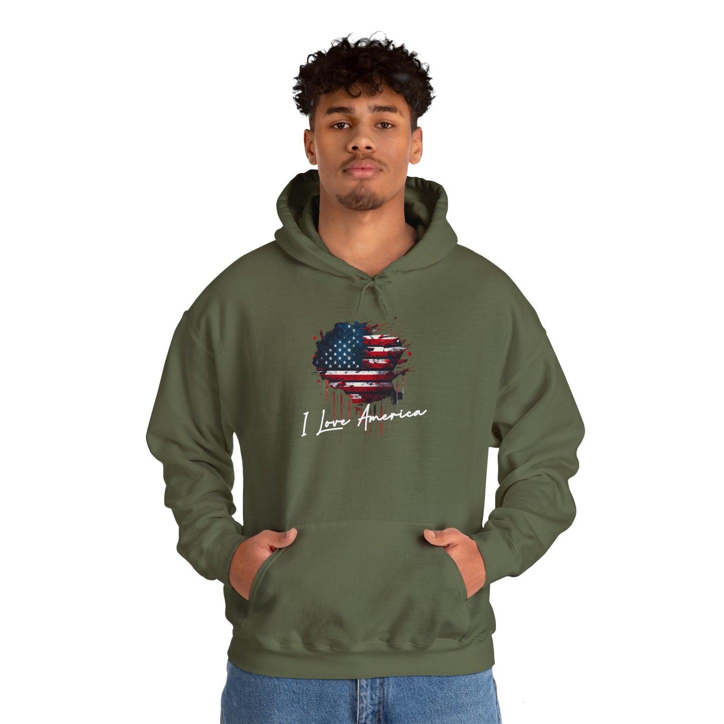 I Love America Heart Flag Unisex Hoodie Sweatshirt