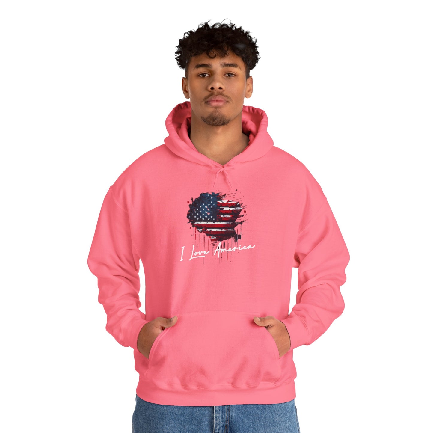 I Love America Heart Flag Unisex Hoodie Sweatshirt