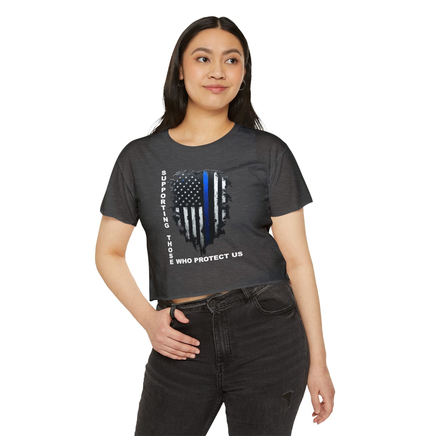 Supporting Those Who Protect Us Patriotic Crop Top