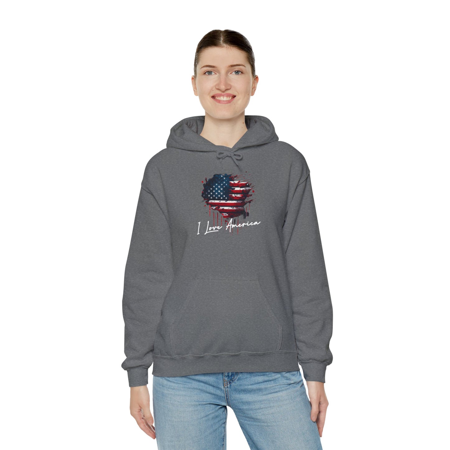 I Love America Heart Flag Unisex Hoodie Sweatshirt