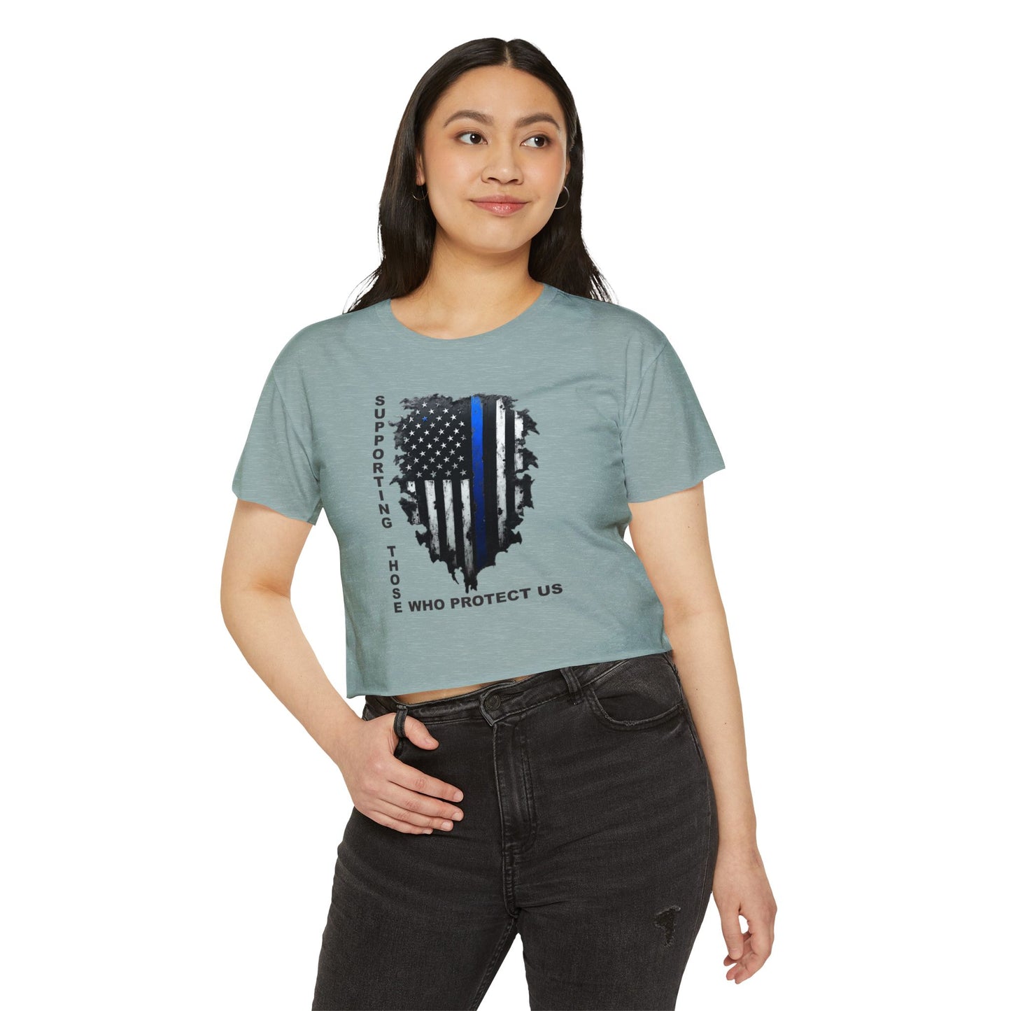 Supporting Those Who Protect Us Patriotic Crop Top