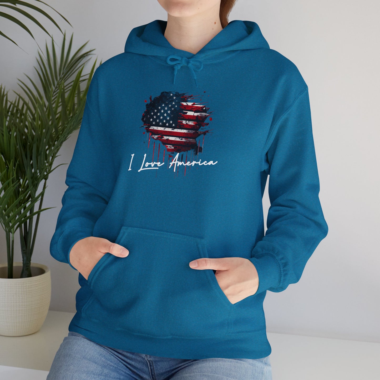 I Love America Heart Flag Unisex Hoodie Sweatshirt