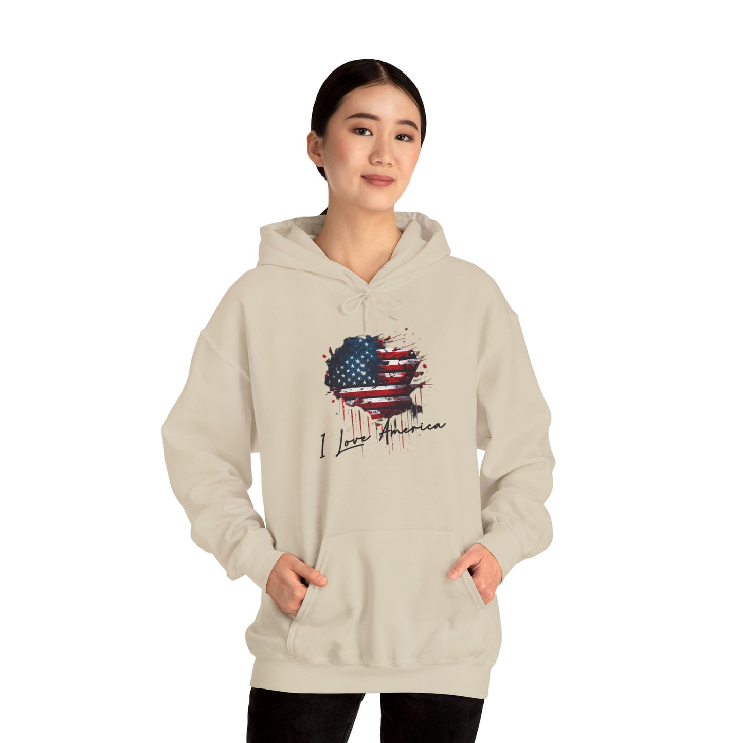 I Love America Heart Flag Unisex Hoodie Sweatshirt