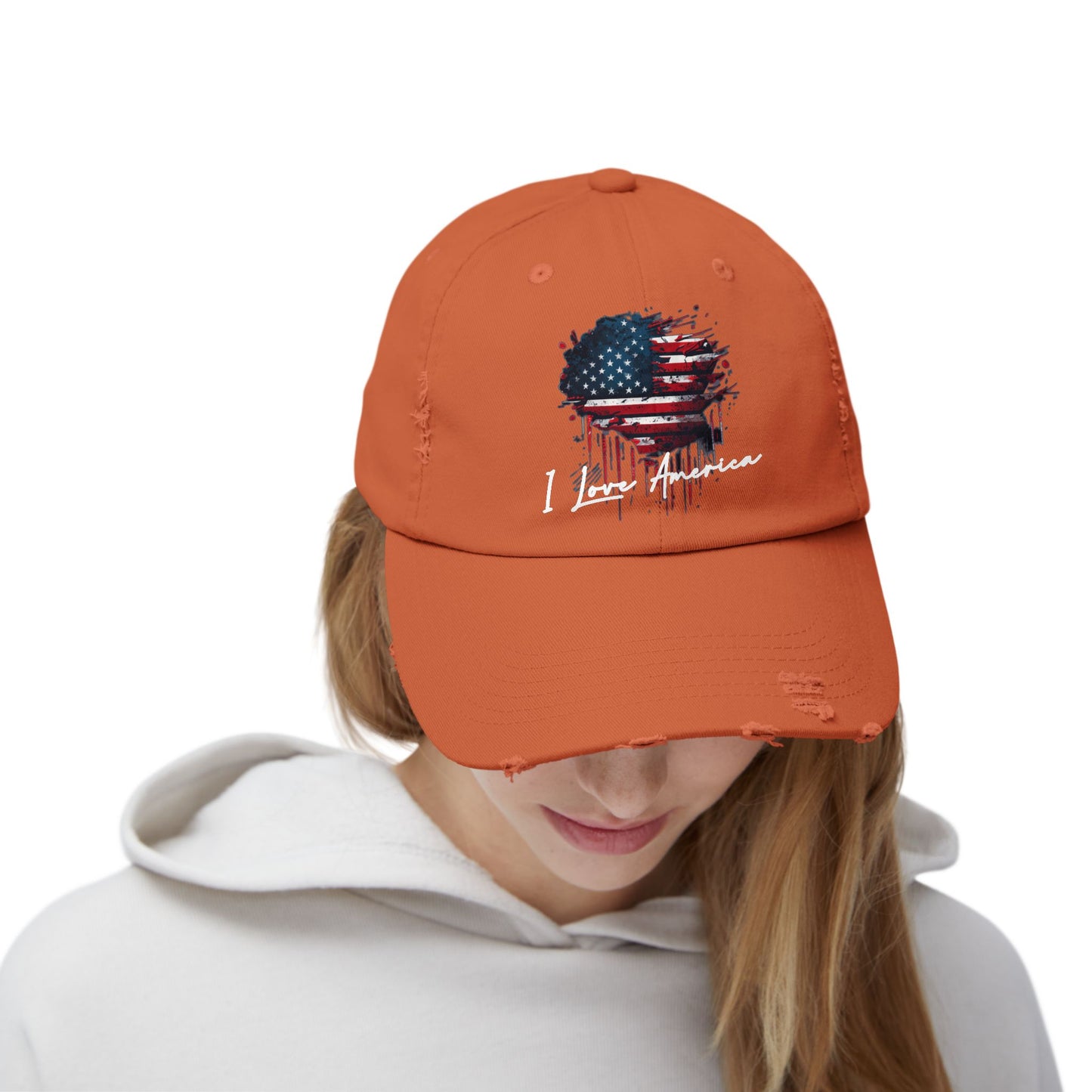 I Love America Heart Flag Unisex Distressed Cap