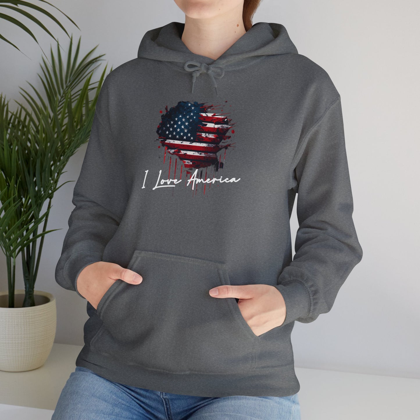 I Love America Heart Flag Unisex Hoodie Sweatshirt