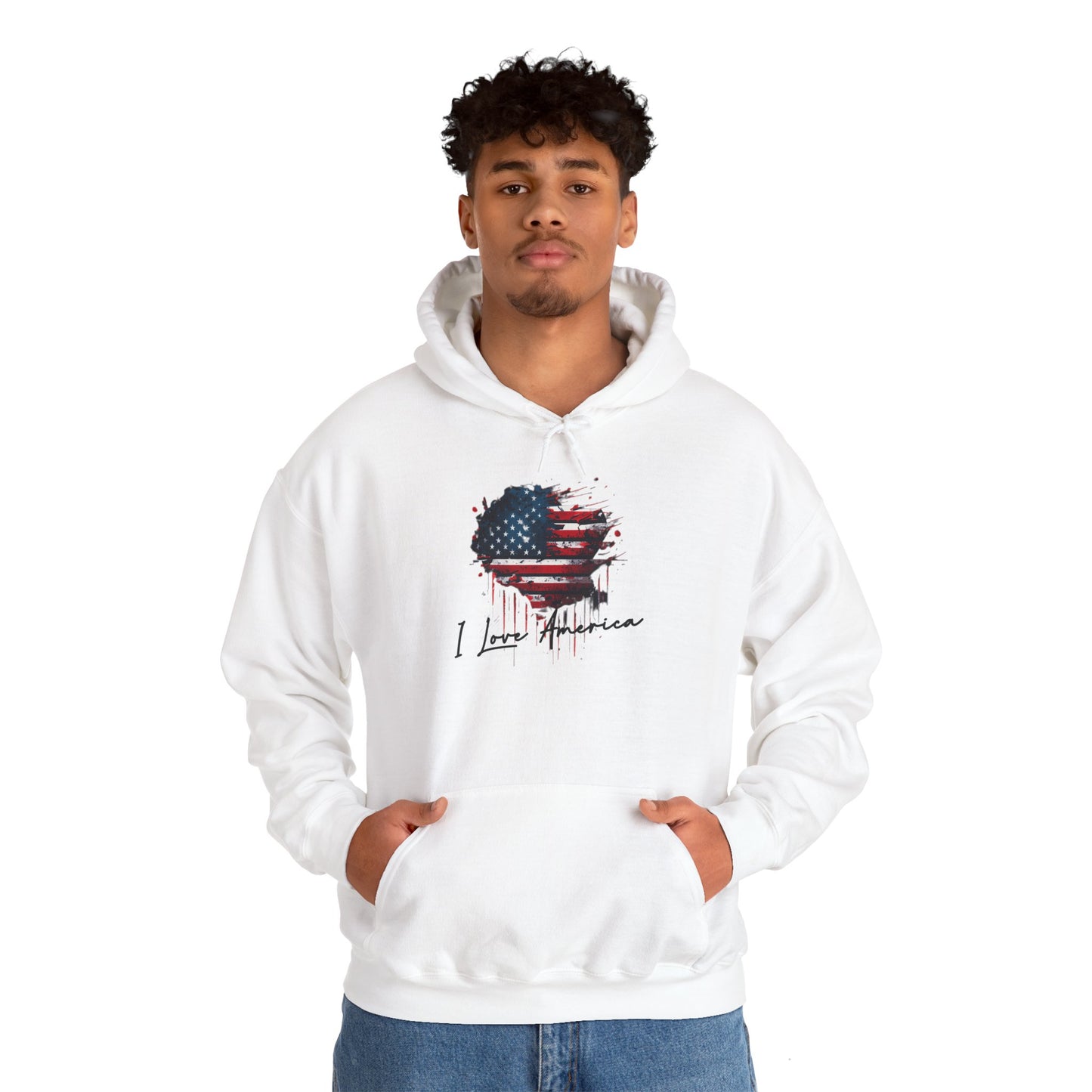 I Love America Heart Flag Unisex Hoodie Sweatshirt