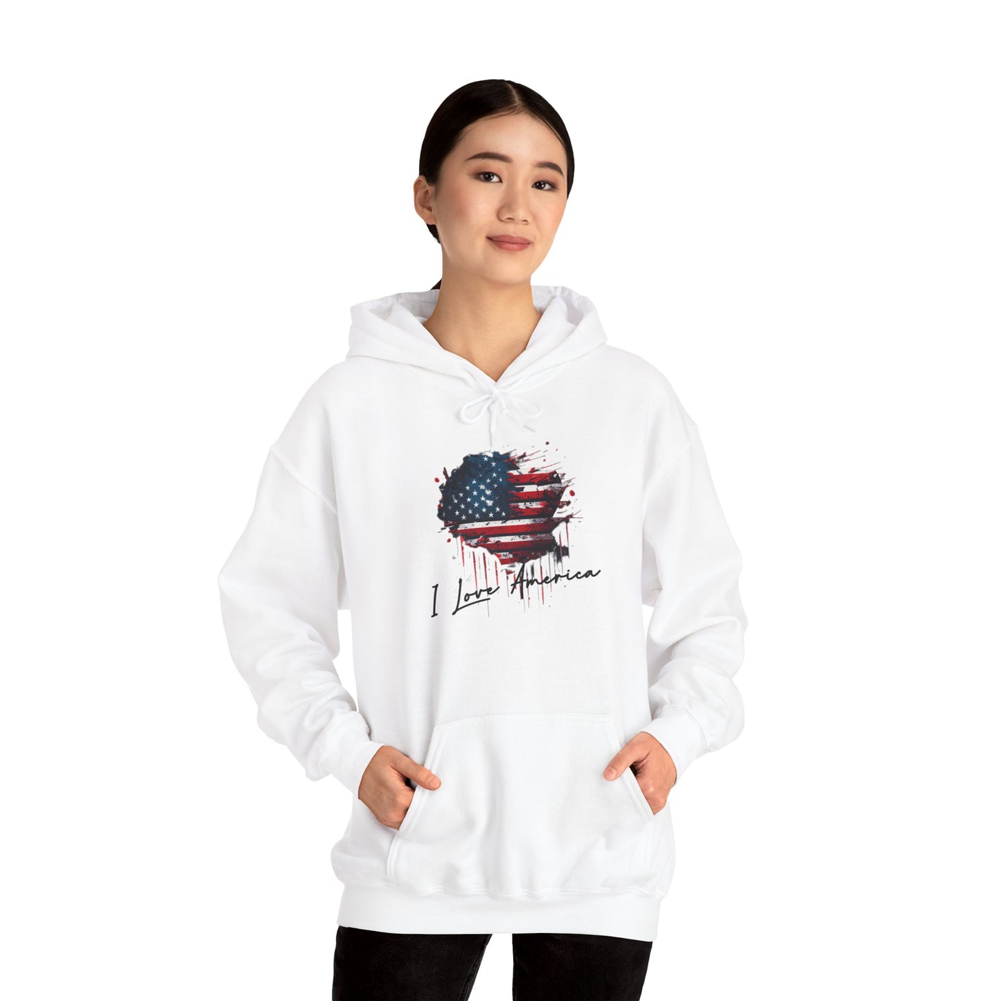 I Love America Heart Flag Unisex Hoodie Sweatshirt