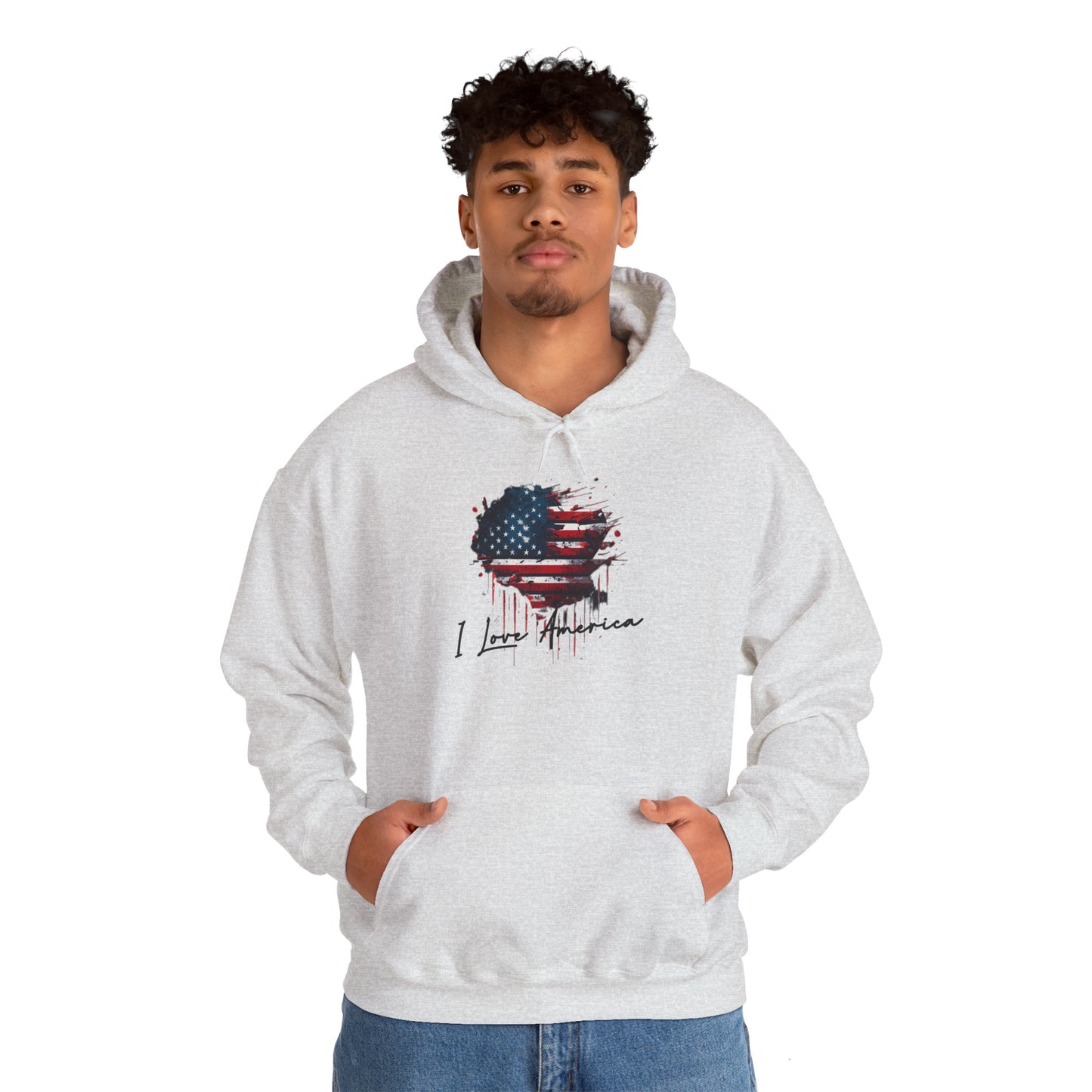 I Love America Heart Flag Unisex Hoodie Sweatshirt
