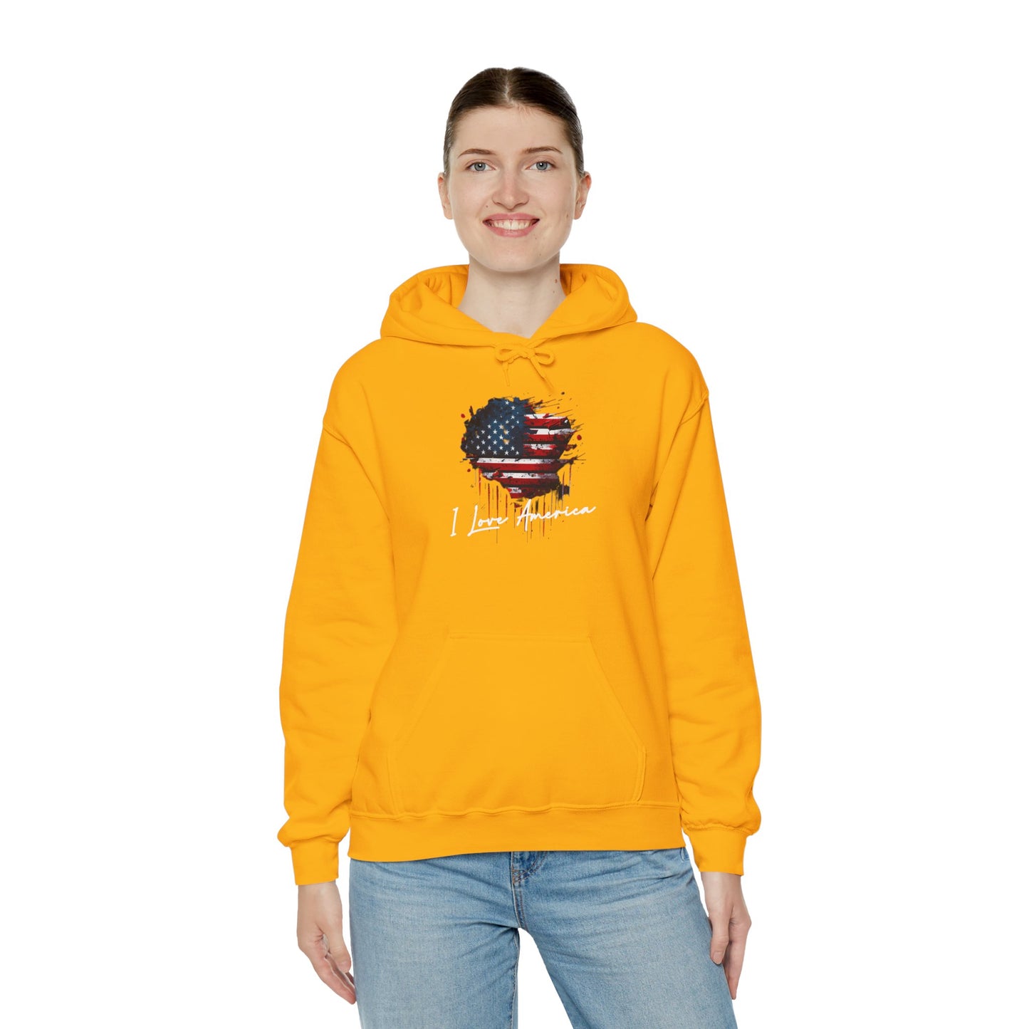 I Love America Heart Flag Unisex Hoodie Sweatshirt