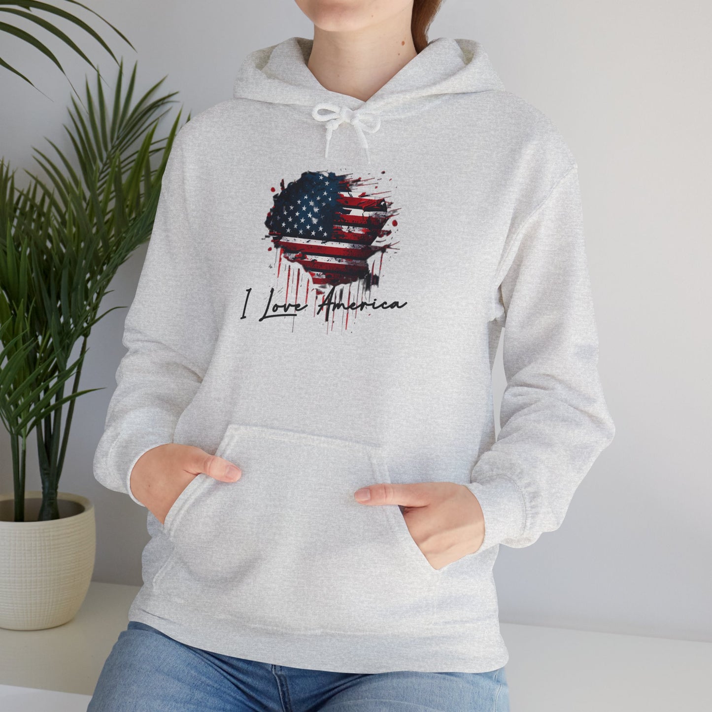 I Love America Heart Flag Unisex Hoodie Sweatshirt