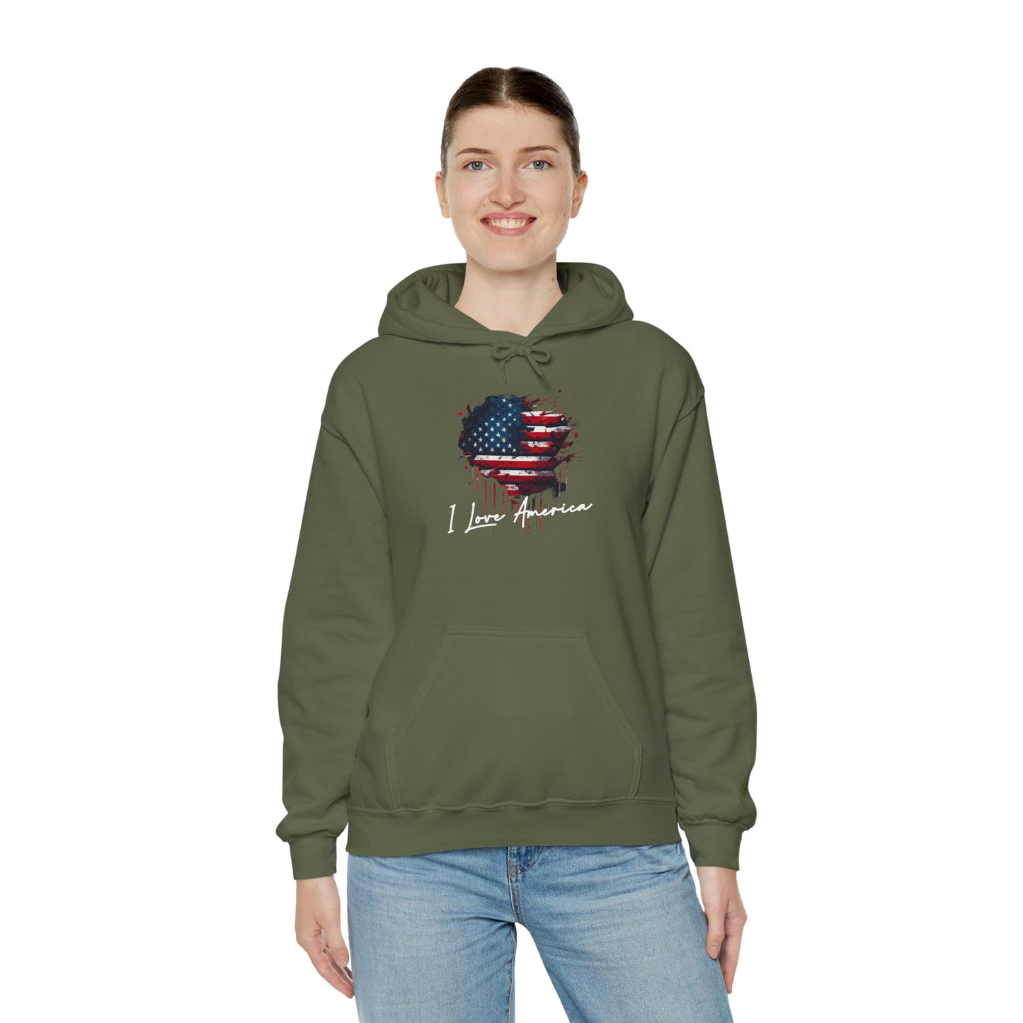 I Love America Heart Flag Unisex Hoodie Sweatshirt