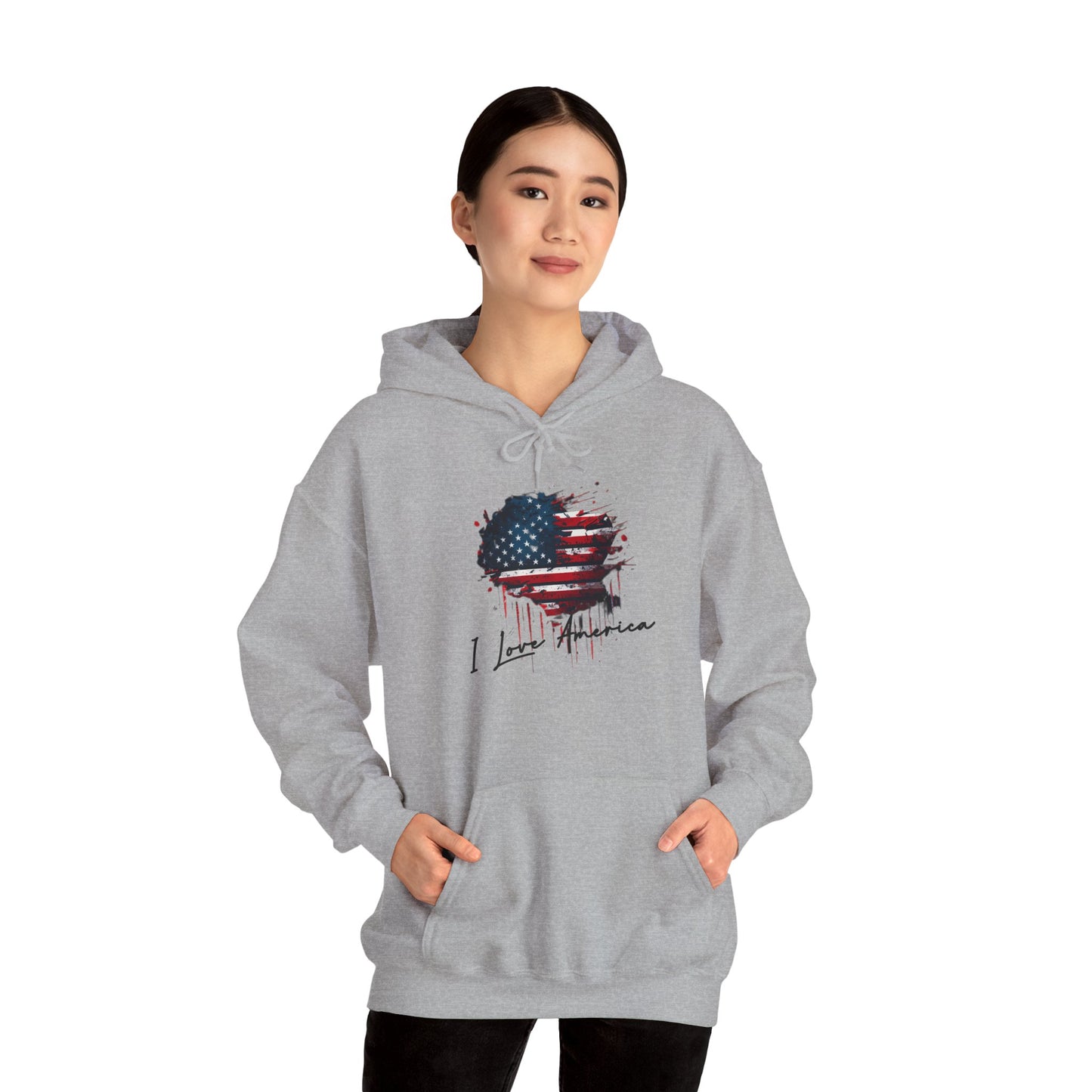 I Love America Heart Flag Unisex Hoodie Sweatshirt