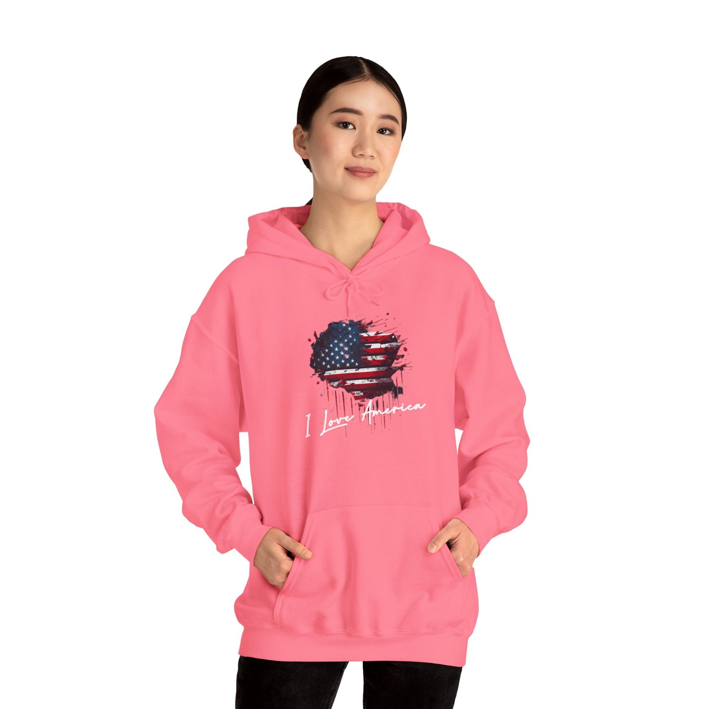 I Love America Heart Flag Unisex Hoodie Sweatshirt