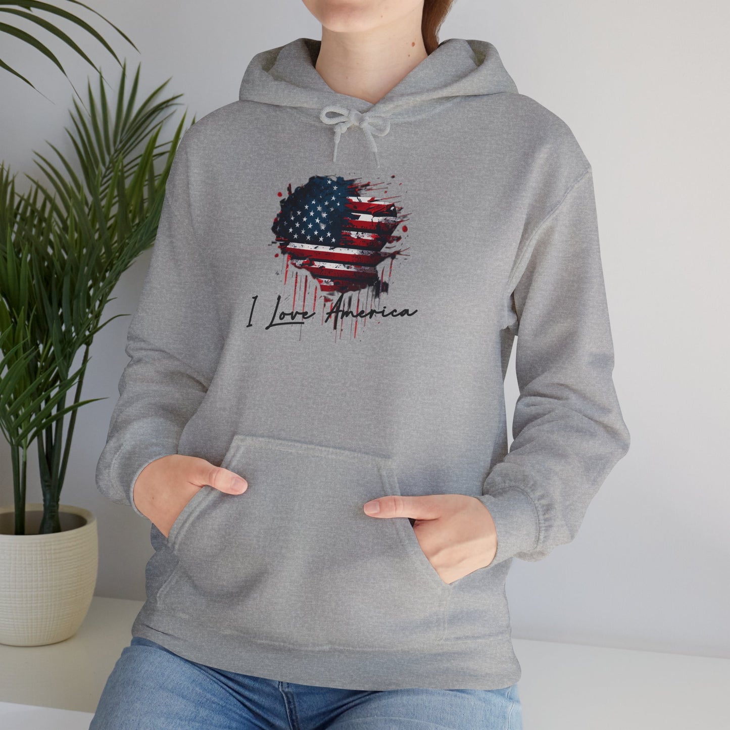 I Love America Heart Flag Unisex Hoodie Sweatshirt