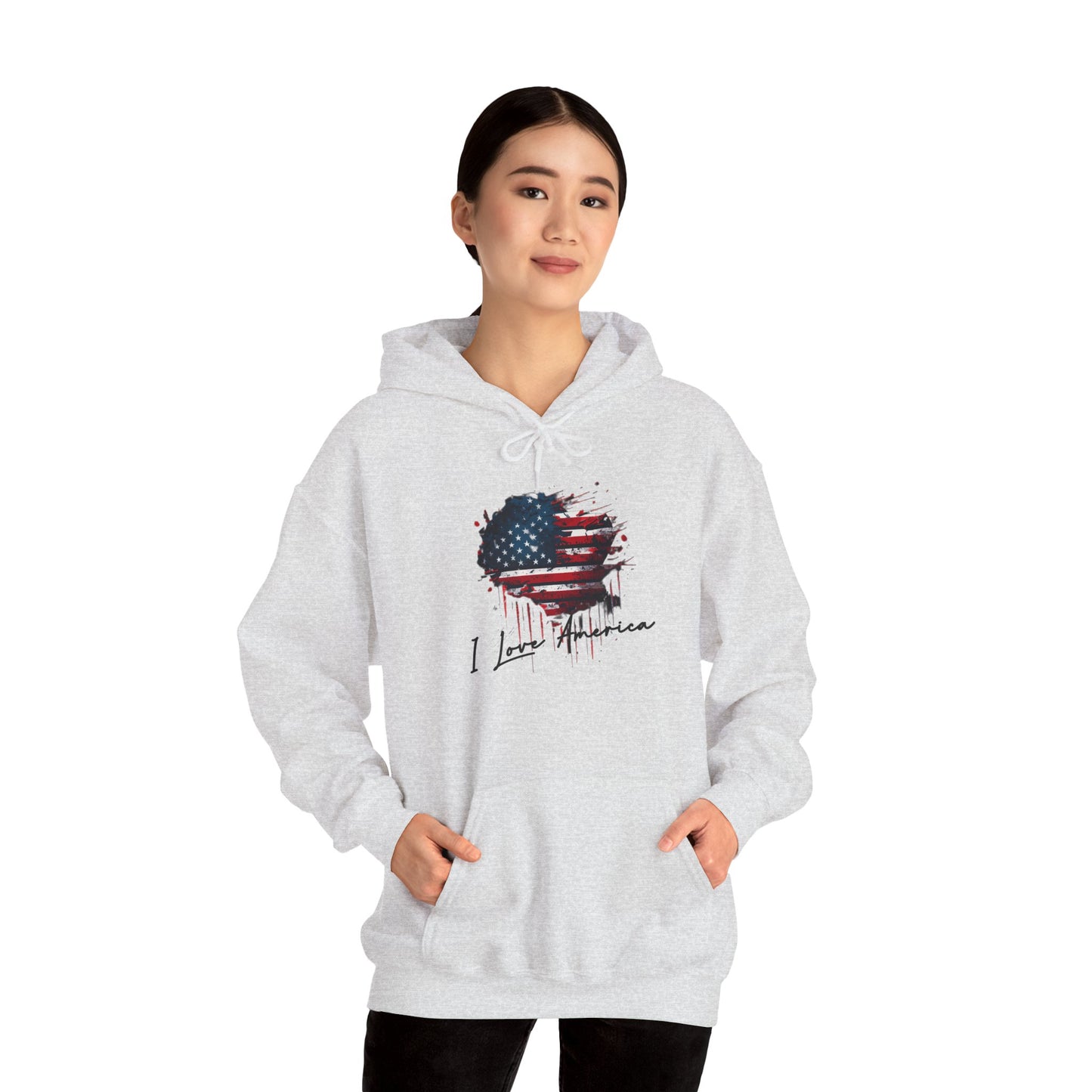 I Love America Heart Flag Unisex Hoodie Sweatshirt