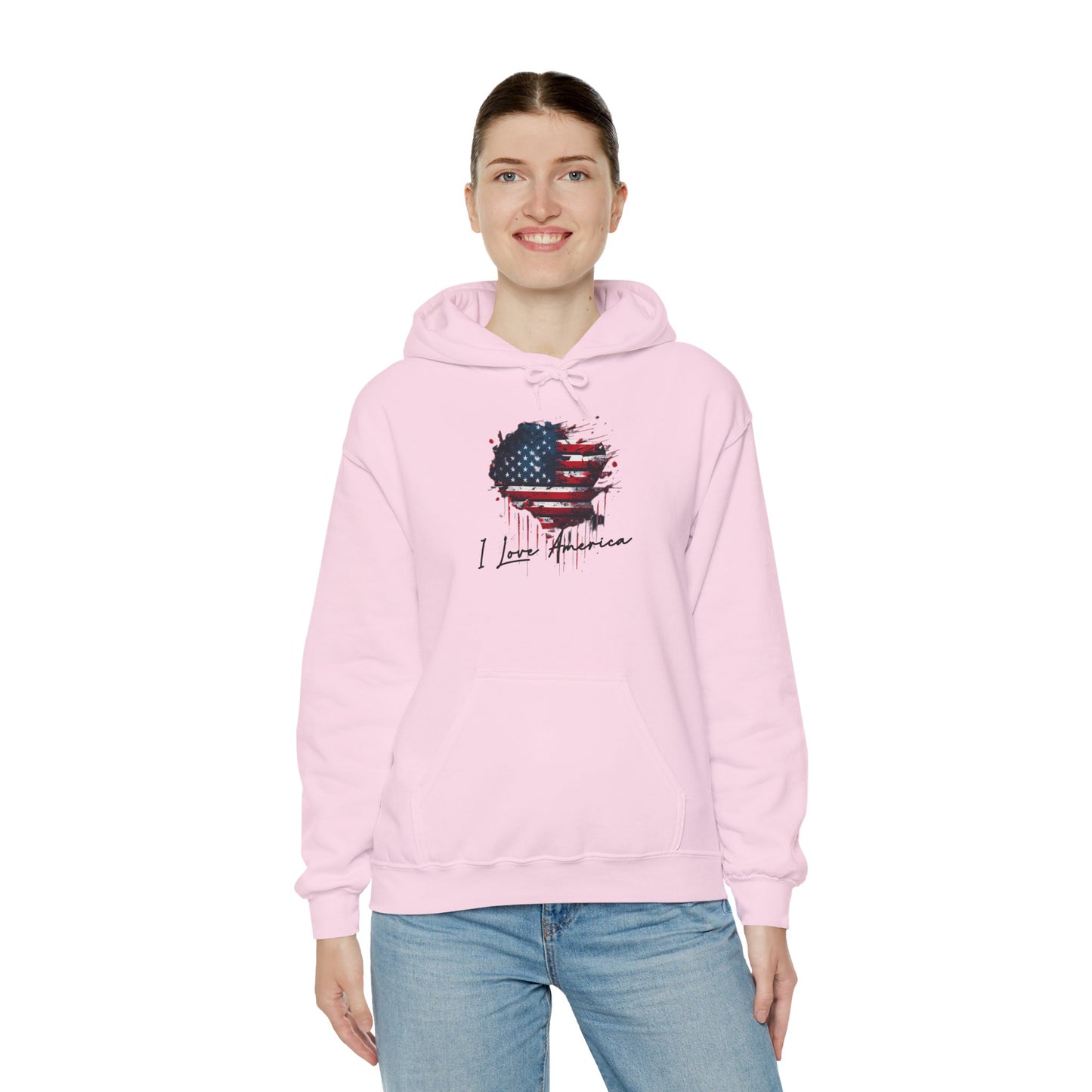 I Love America Heart Flag Unisex Hoodie Sweatshirt