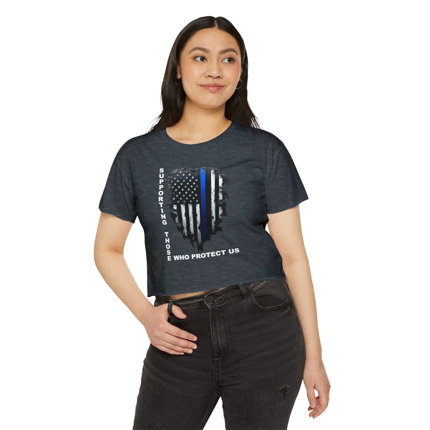 Supporting Those Who Protect Us Patriotic Crop Top