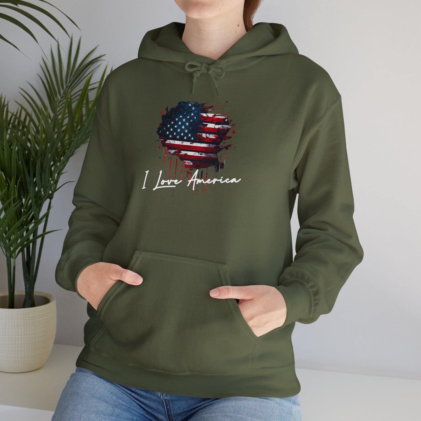 I Love America Heart Flag Unisex Hoodie Sweatshirt