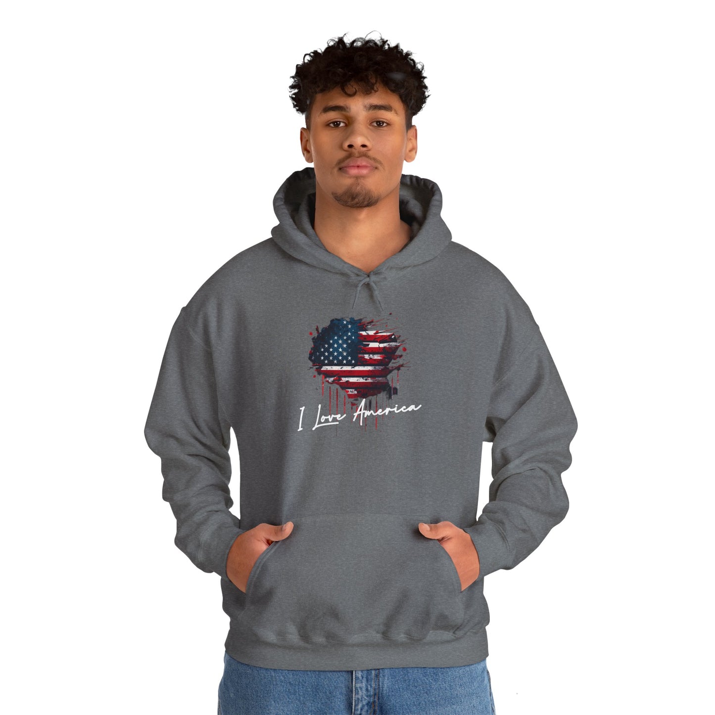 I Love America Heart Flag Unisex Hoodie Sweatshirt