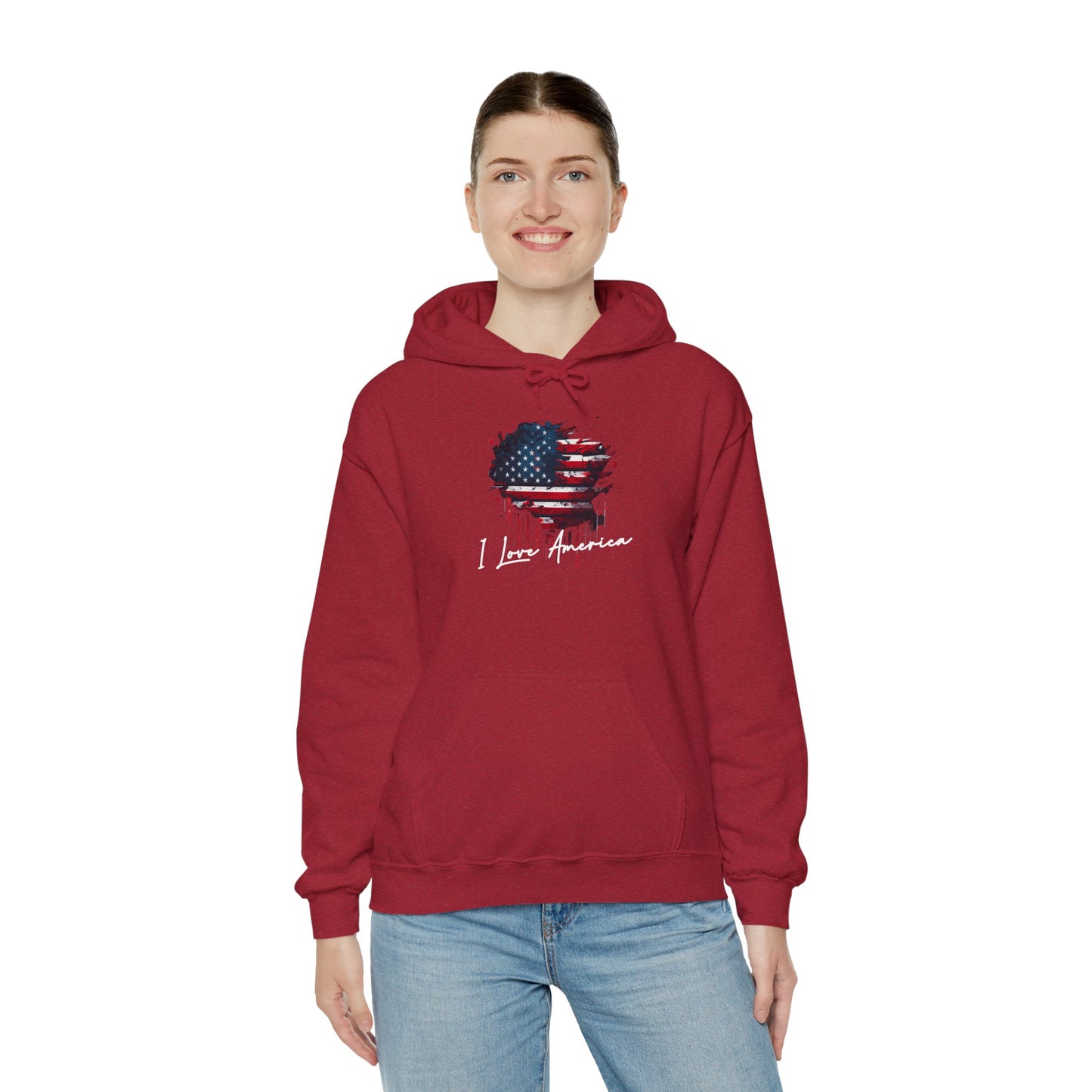 I Love America Heart Flag Unisex Hoodie Sweatshirt