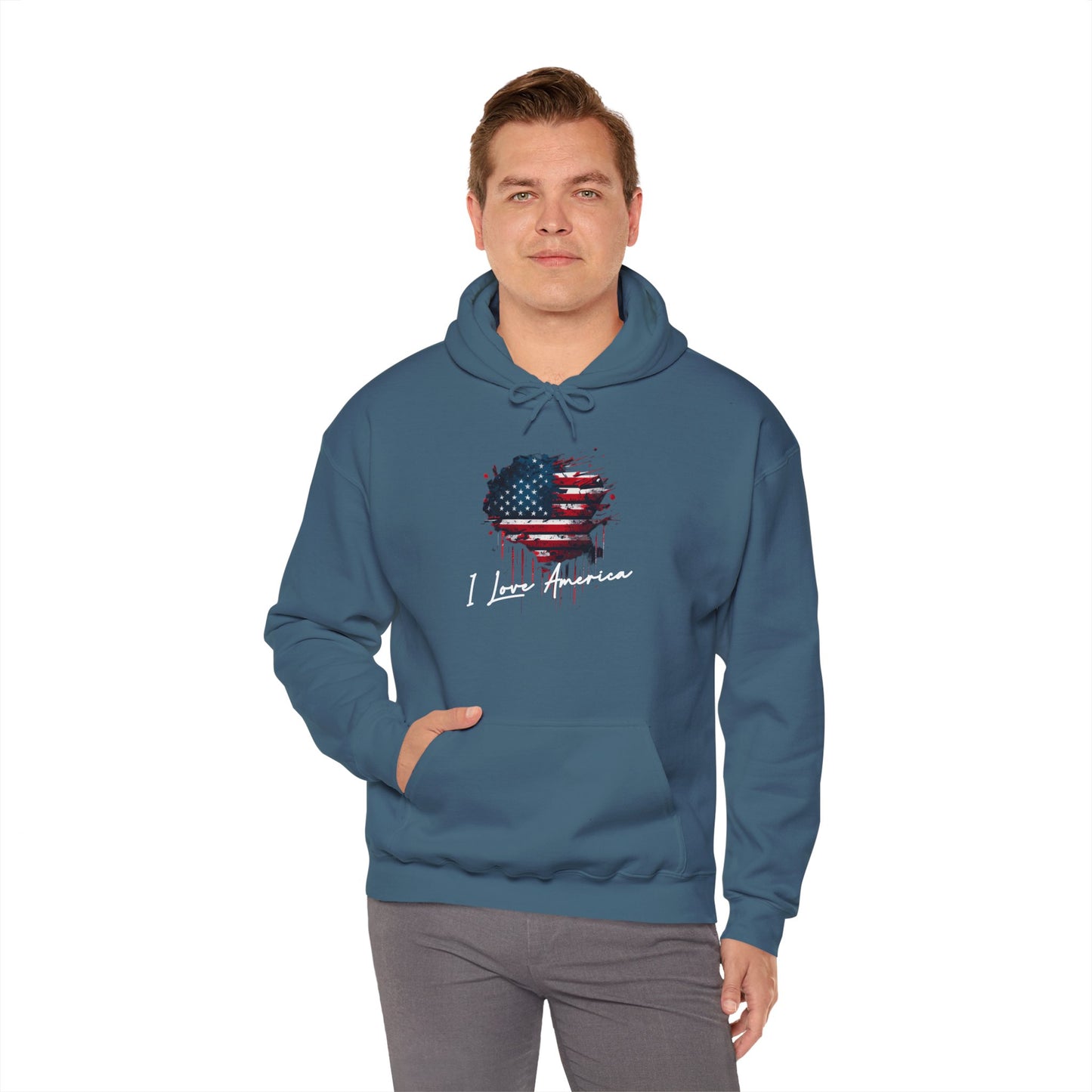I Love America Heart Flag Unisex Hoodie Sweatshirt