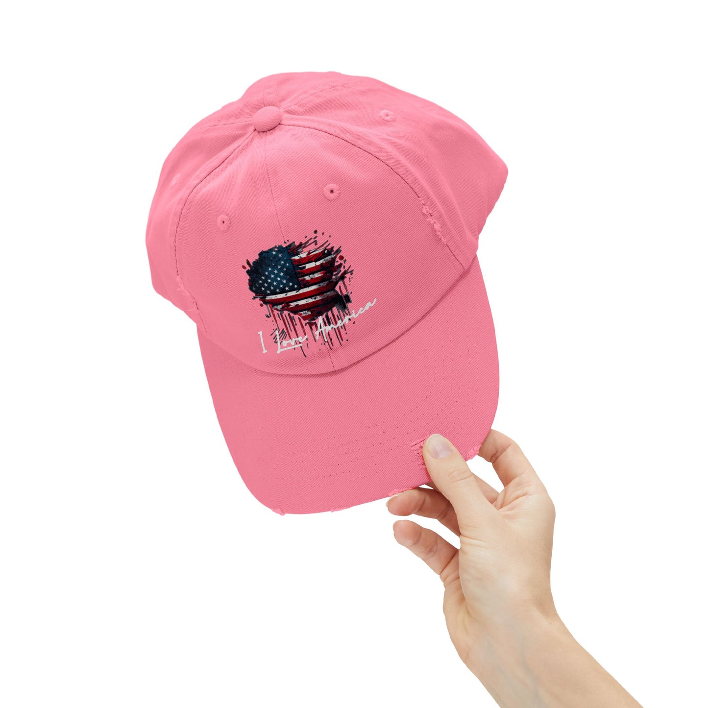 I Love America Heart Flag Unisex Distressed Cap