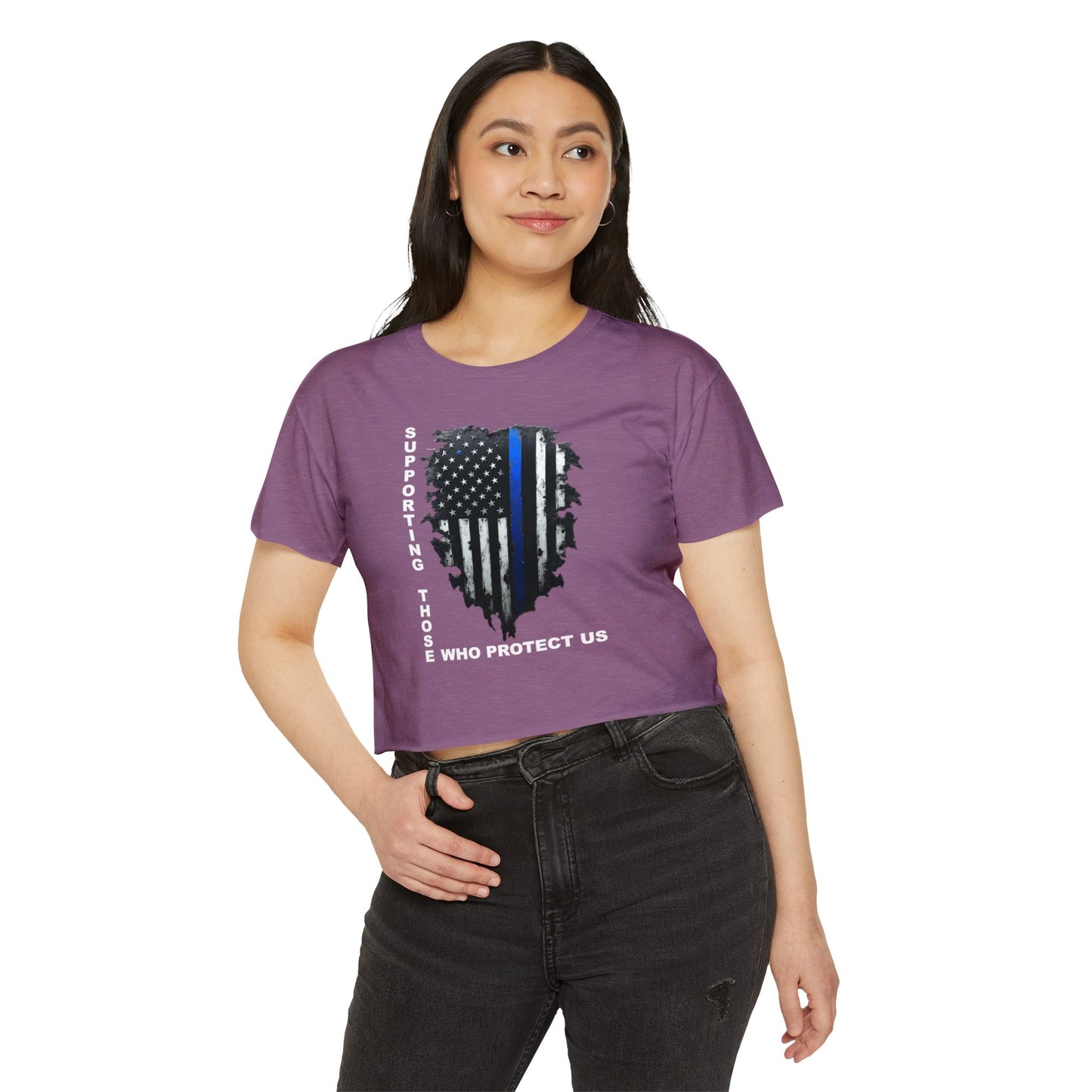 Supporting Those Who Protect Us Patriotic Crop Top