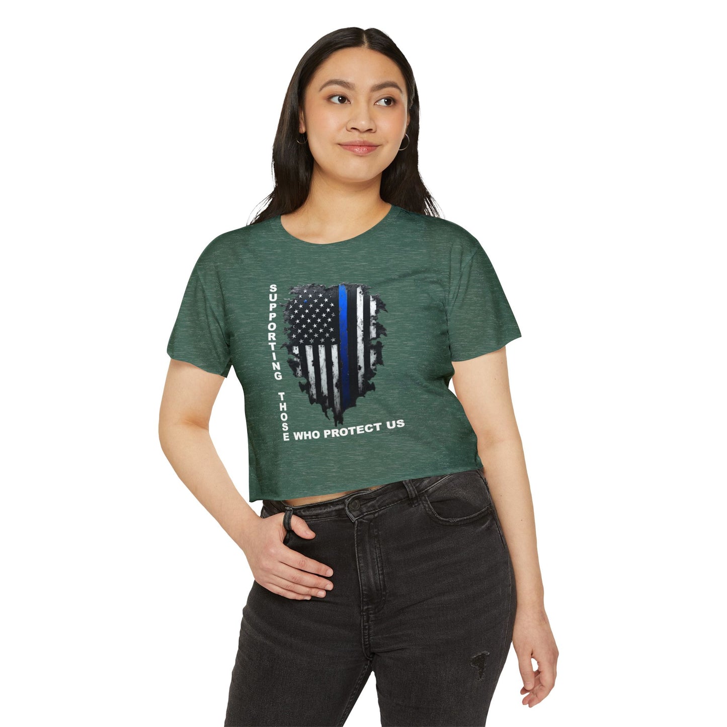 Supporting Those Who Protect Us Patriotic Crop Top