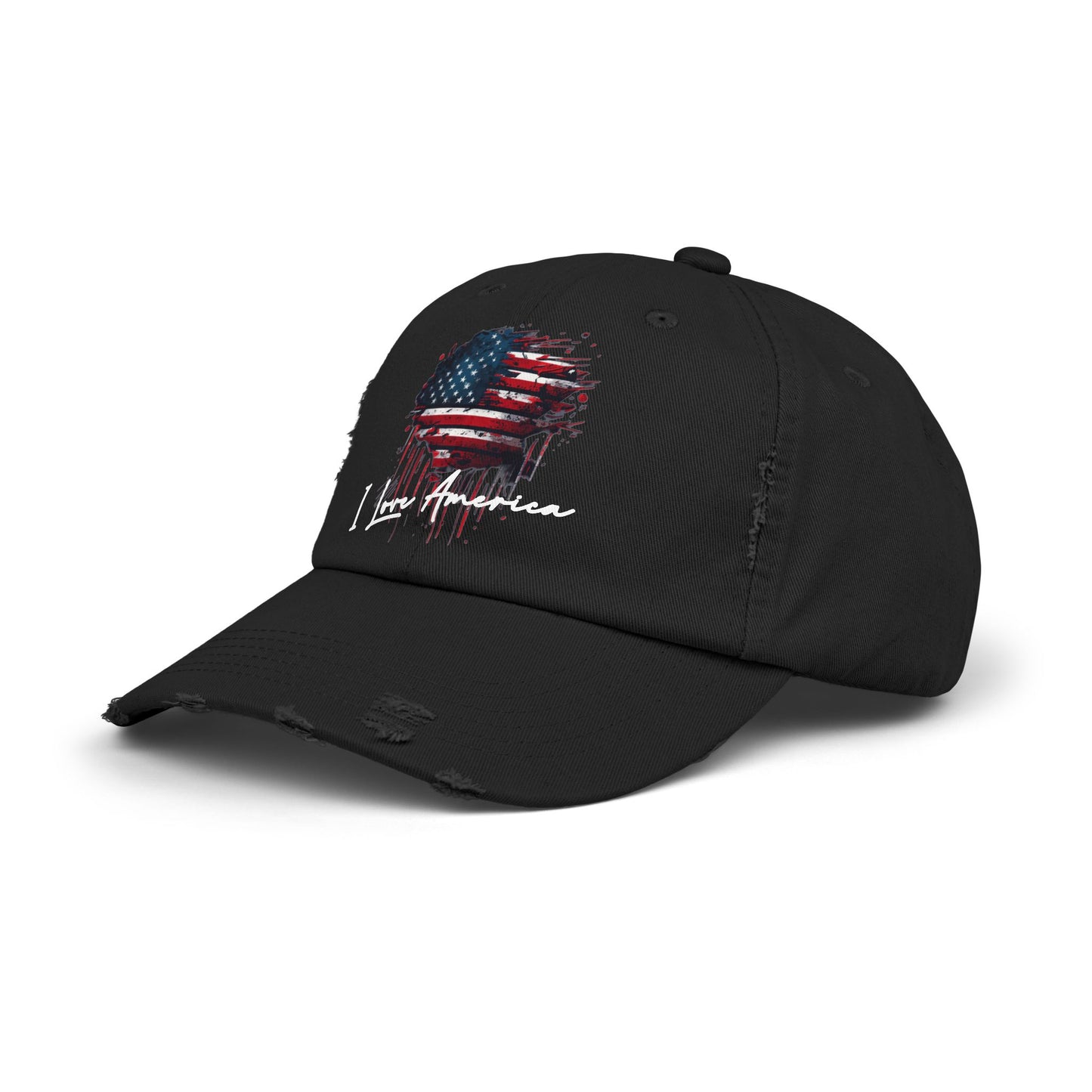 I Love America Heart Flag Unisex Distressed Cap