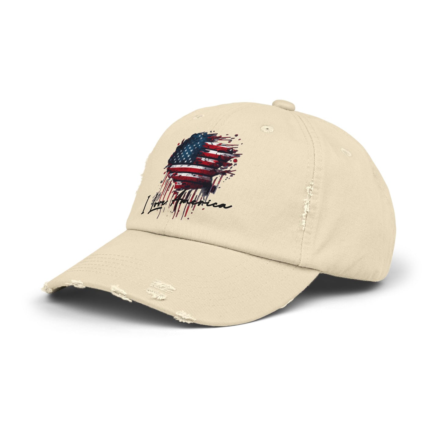 I Love America Heart Flag Unisex Distressed Cap