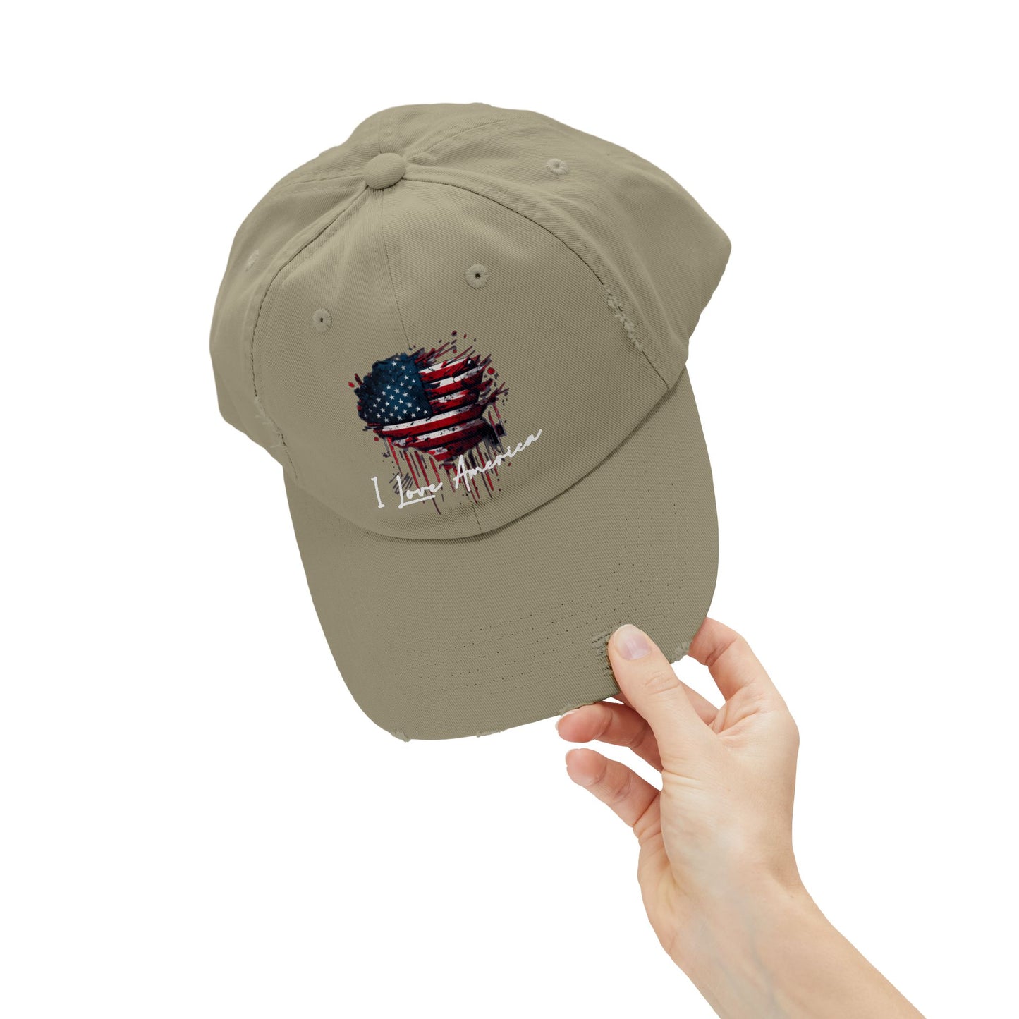 I Love America Heart Flag Unisex Distressed Cap