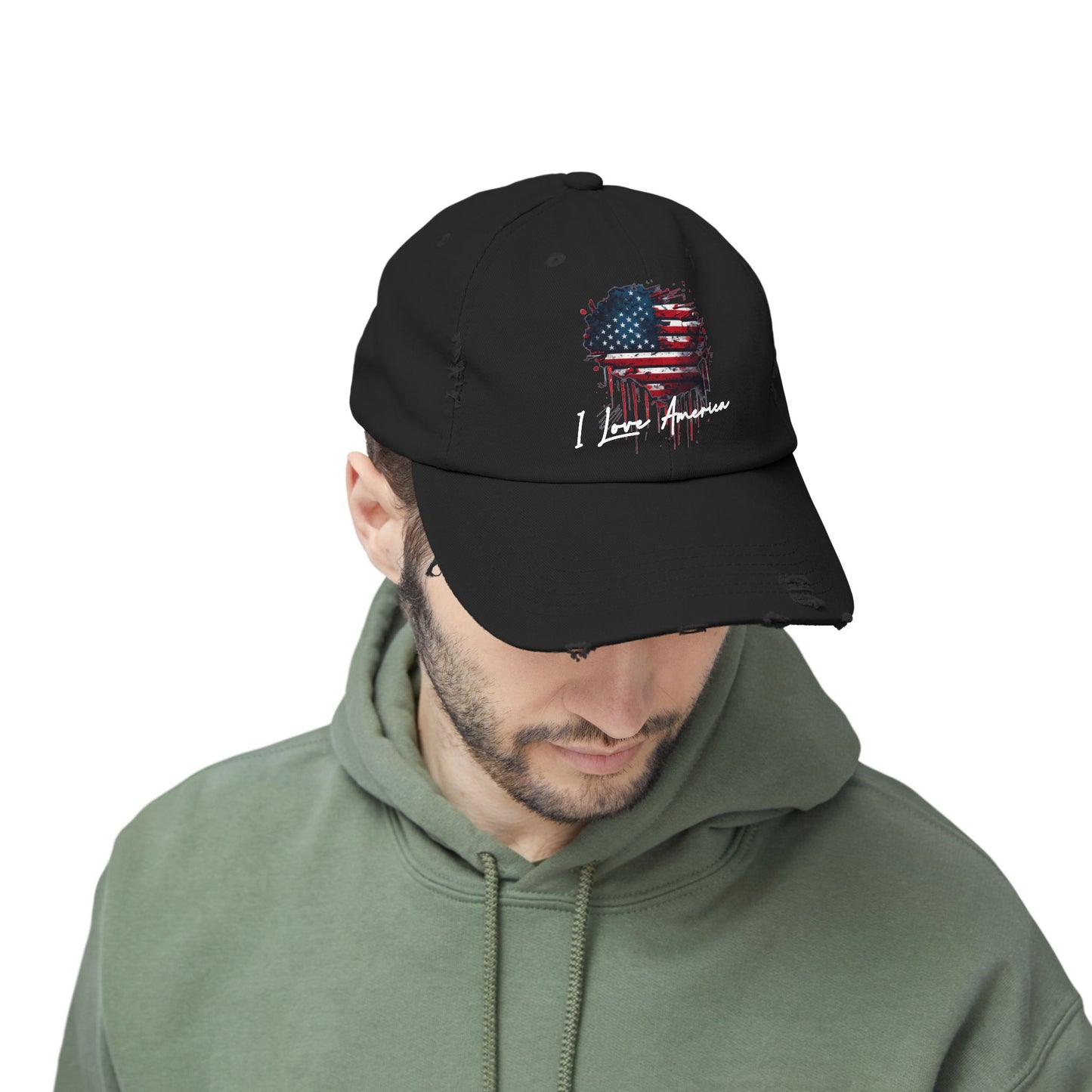 I Love America Heart Flag Unisex Distressed Cap