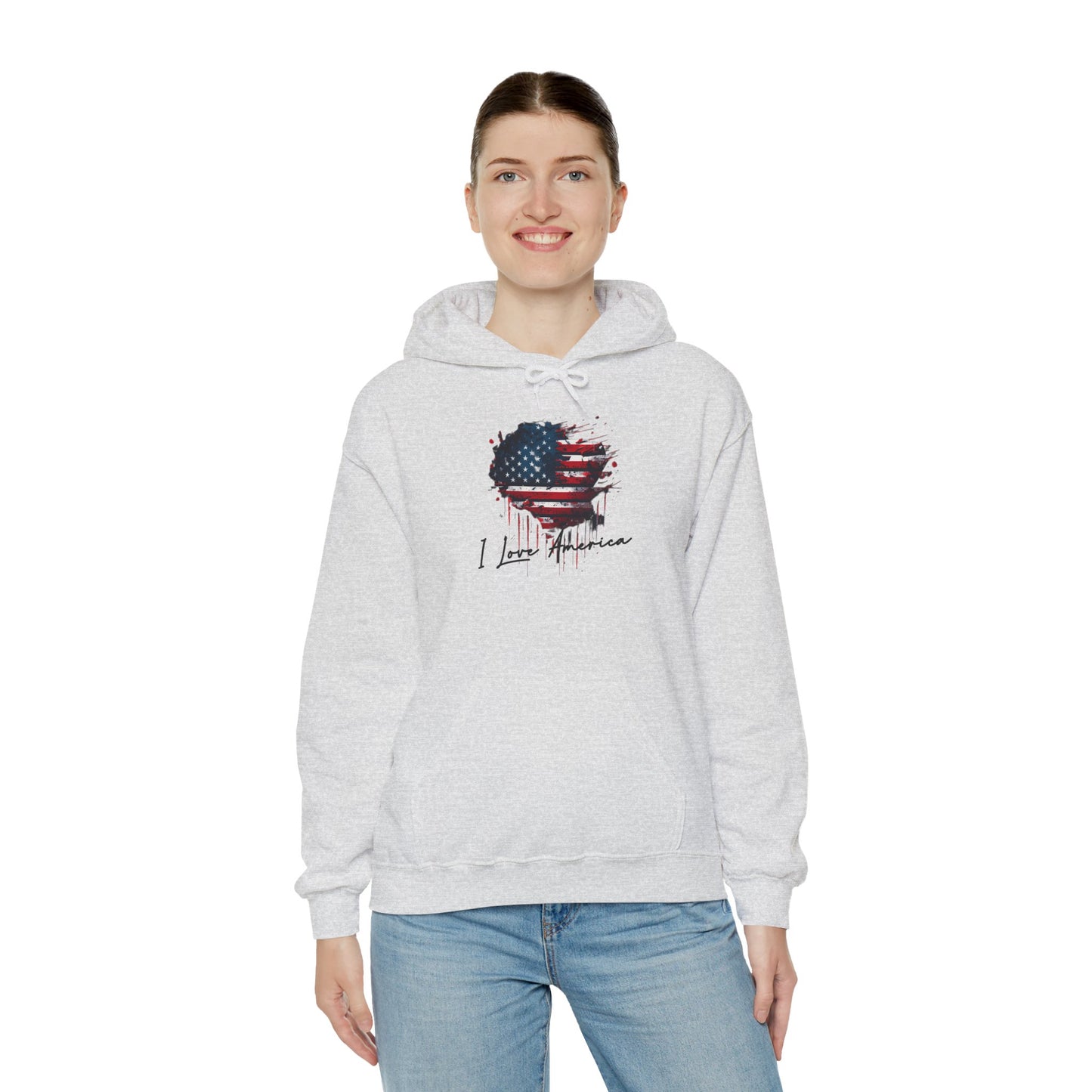 I Love America Heart Flag Unisex Hoodie Sweatshirt