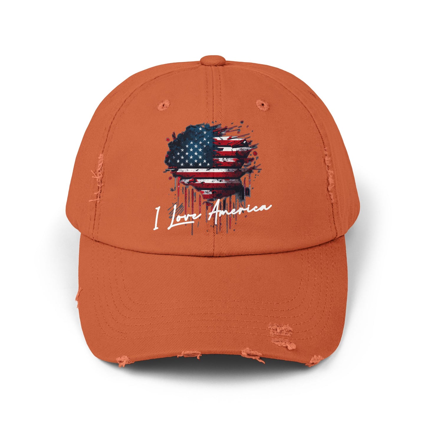 I Love America Heart Flag Unisex Distressed Cap