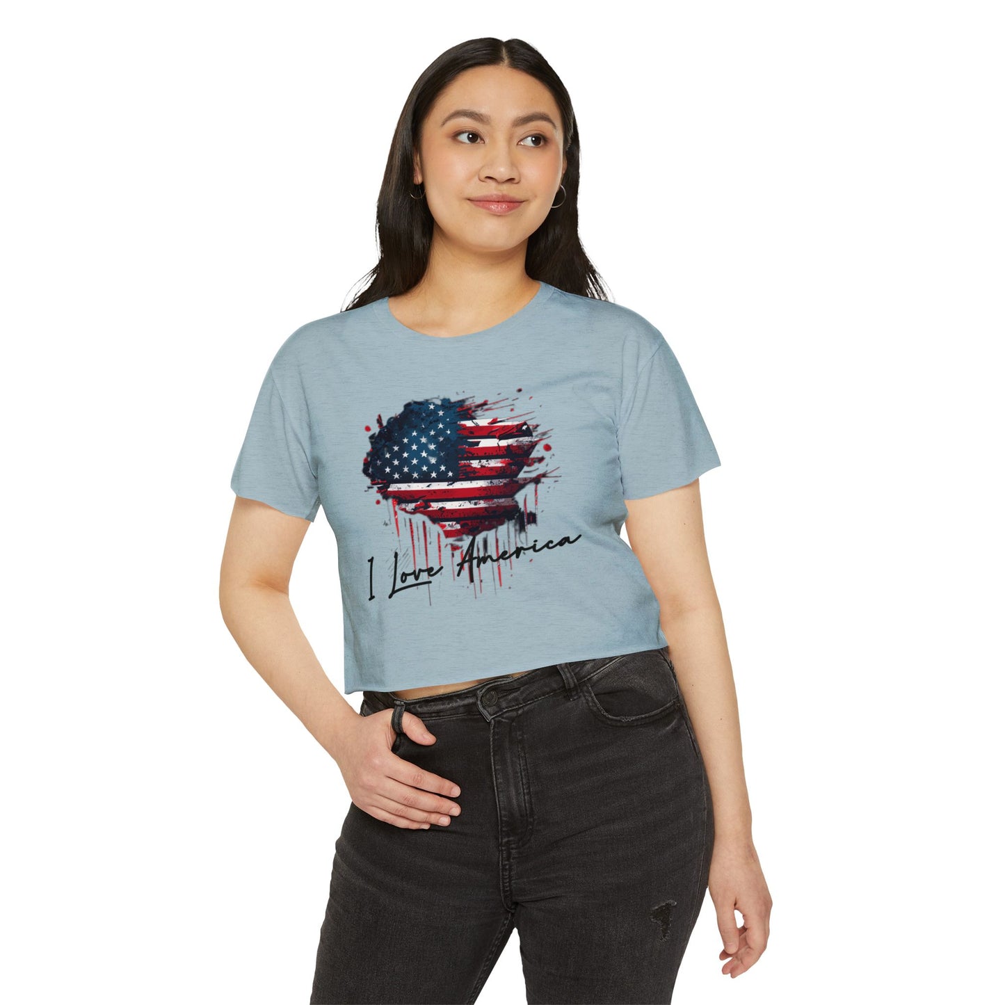 I Love America Heart Flag Crop Top