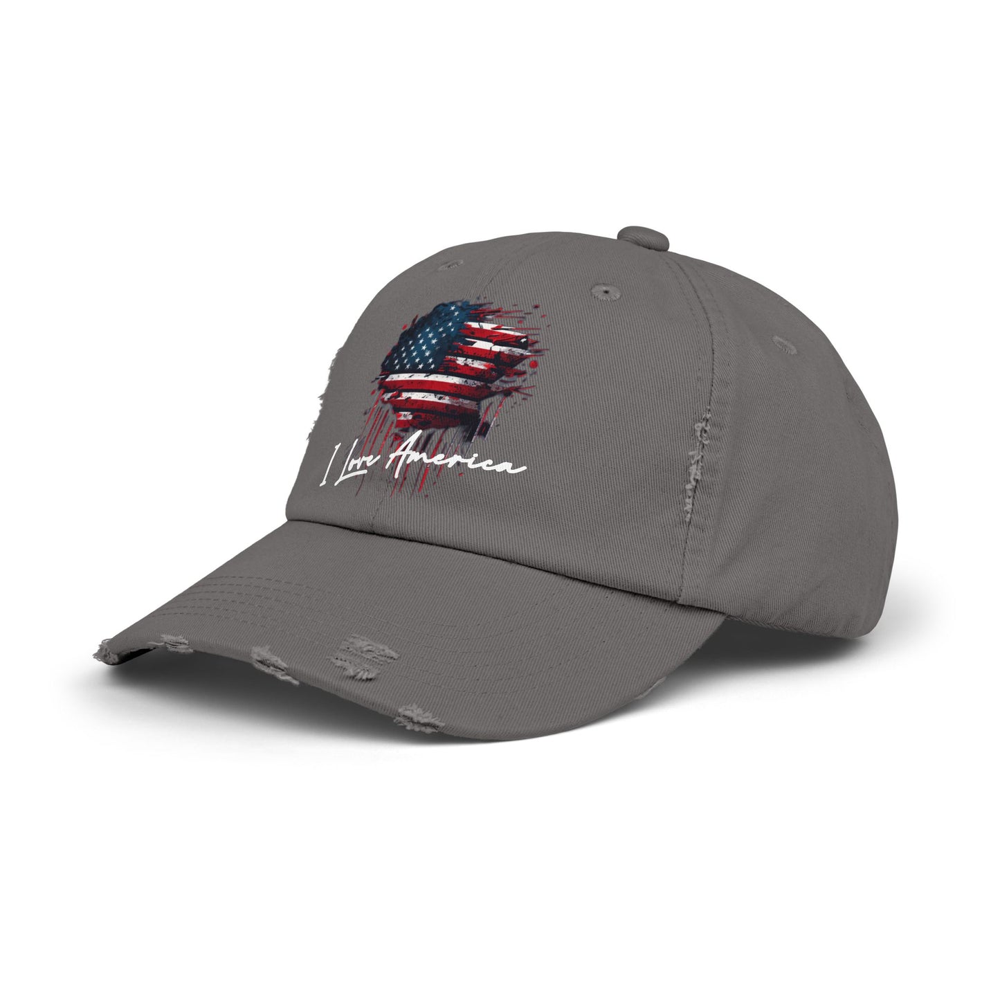 I Love America Heart Flag Unisex Distressed Cap